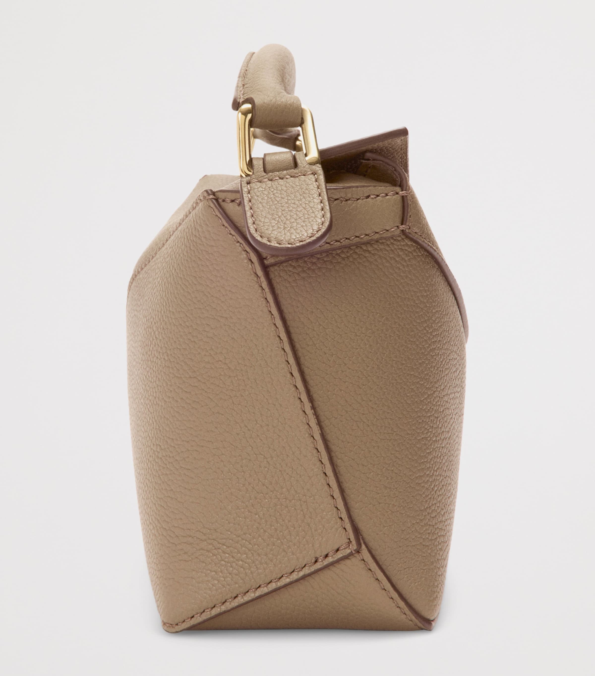 Mini Leather Puzzle Edge Top-Handle Bag TAUPE Image 3