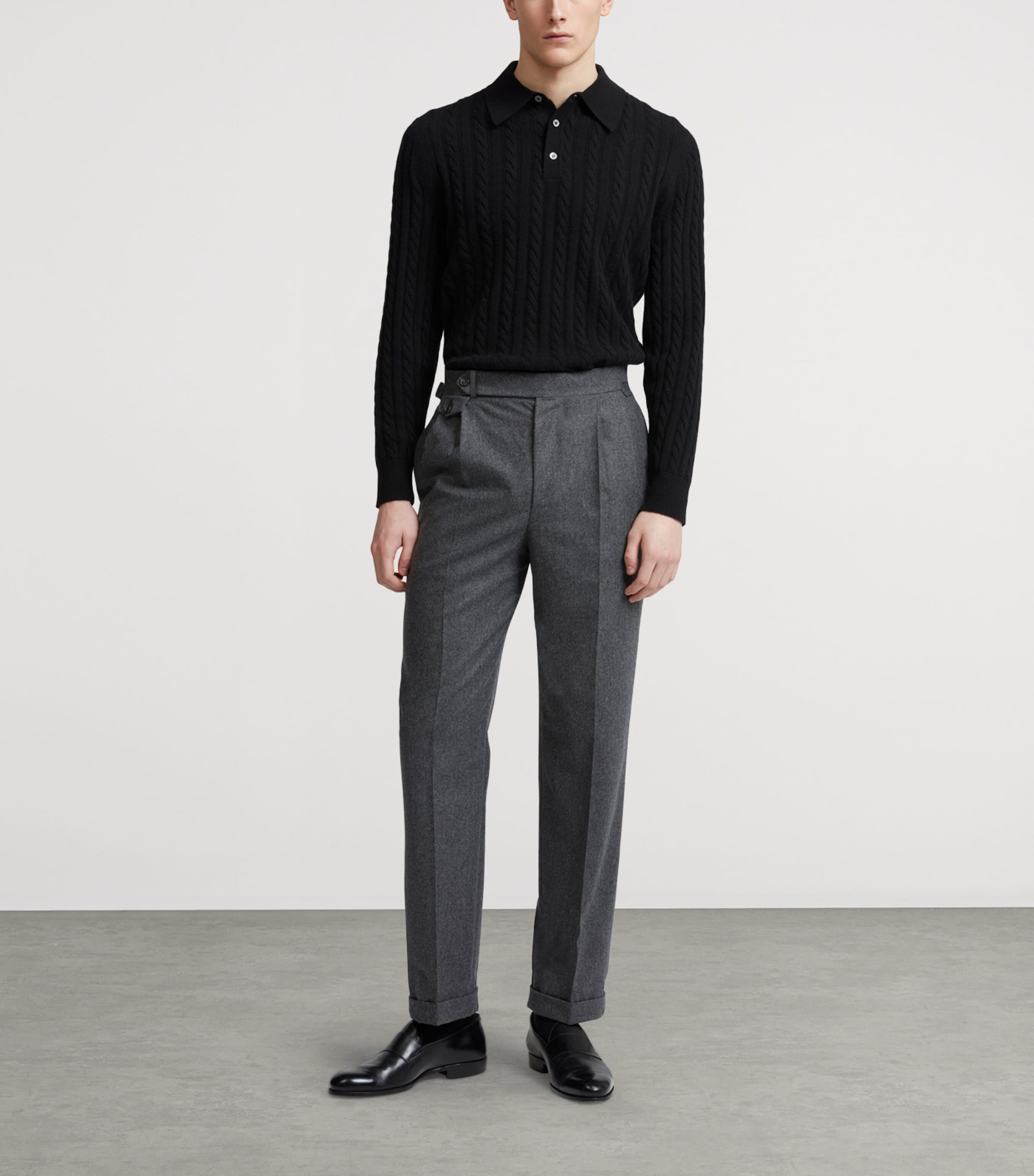 Wool-Cashmere Flannel Pleated Trousers 035MID GREY MELANGE Image 2