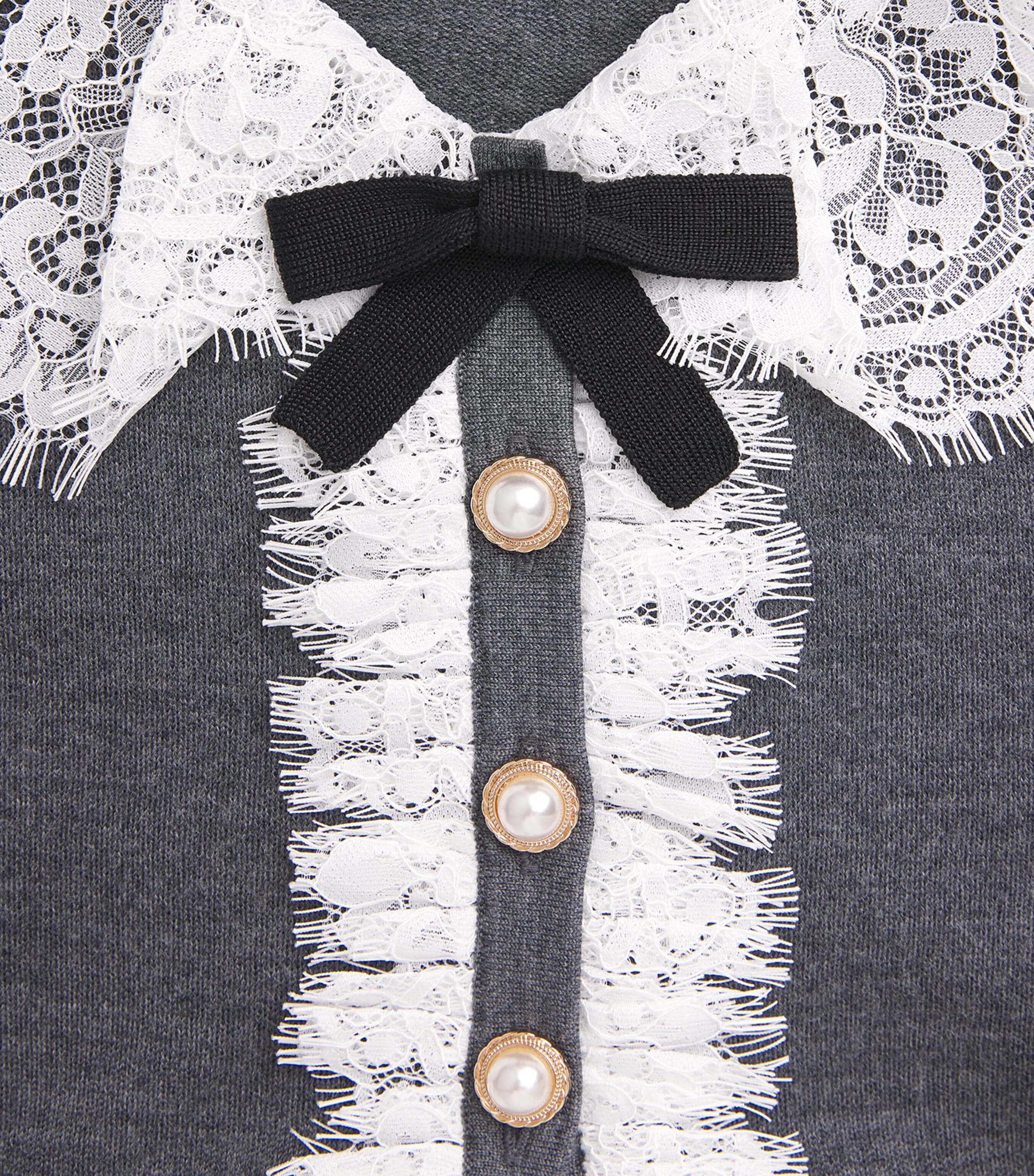 Self-Portrait Womens Wool Lace-Collar Cardigan Grey Image 6