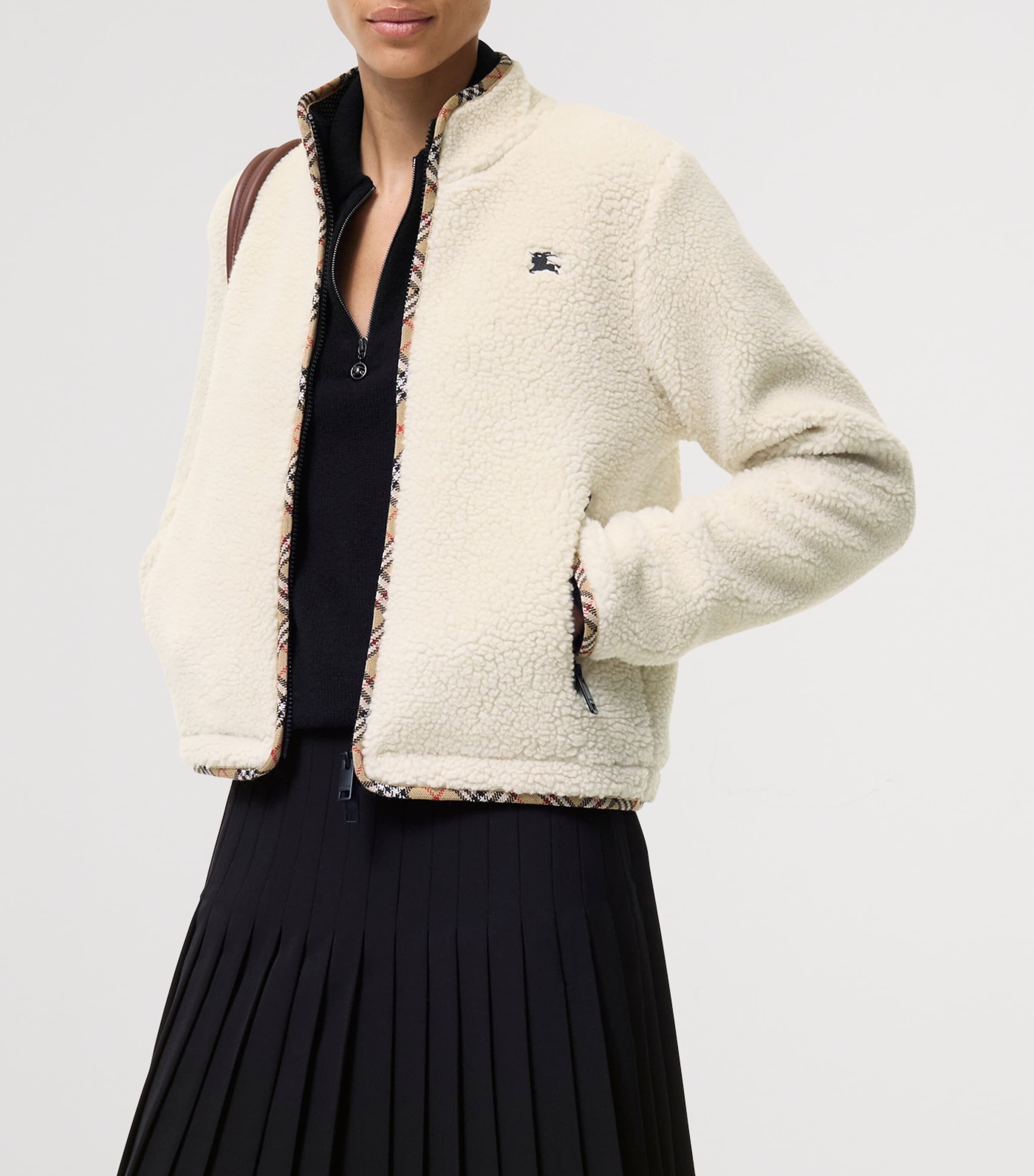 Burberry Womens Wool-Blend Fleece Jacket Tundra White Image 2