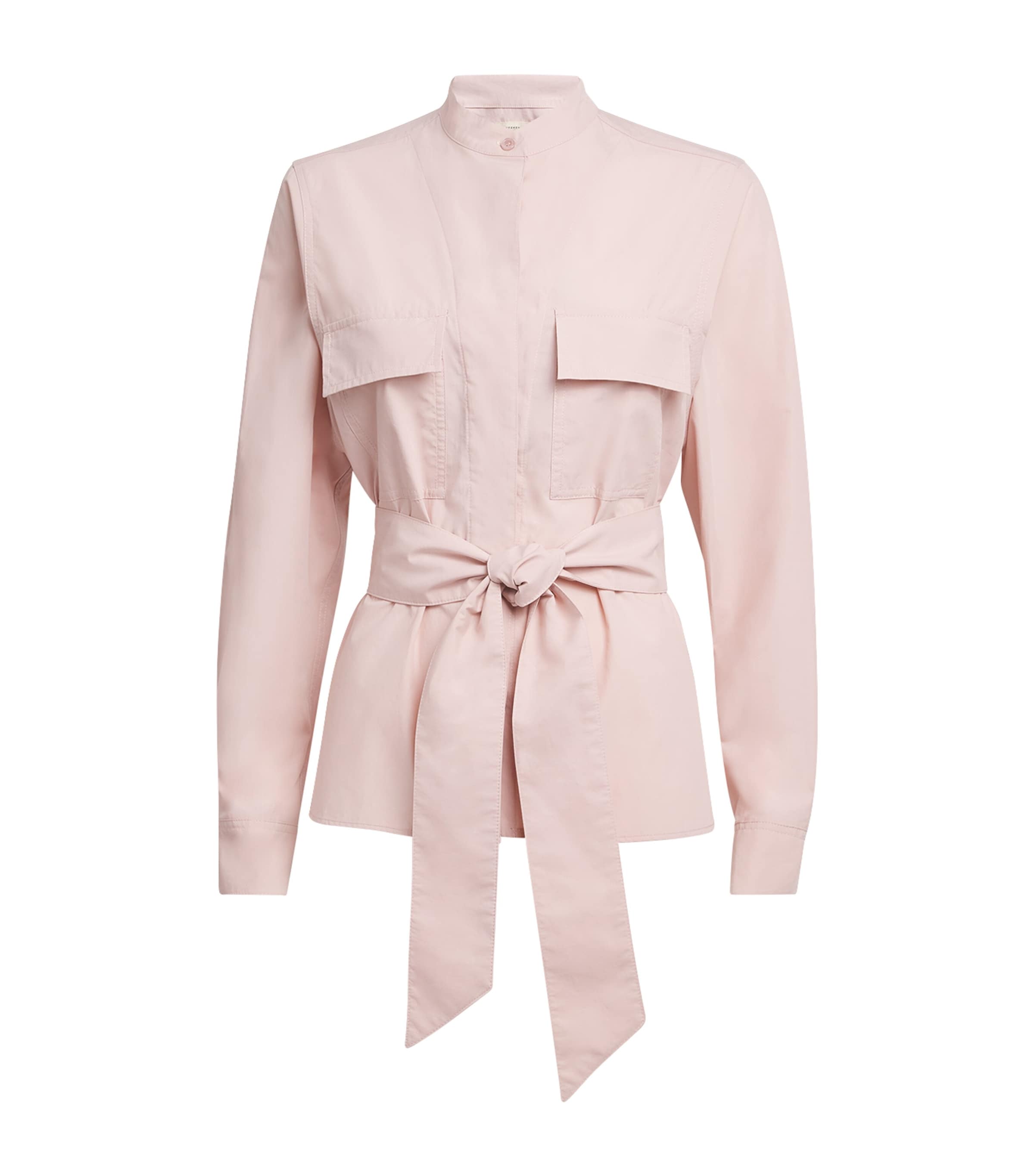 Weekend Max Mara Poplin Blouse With Belted Waist And Stand Collar In Pink