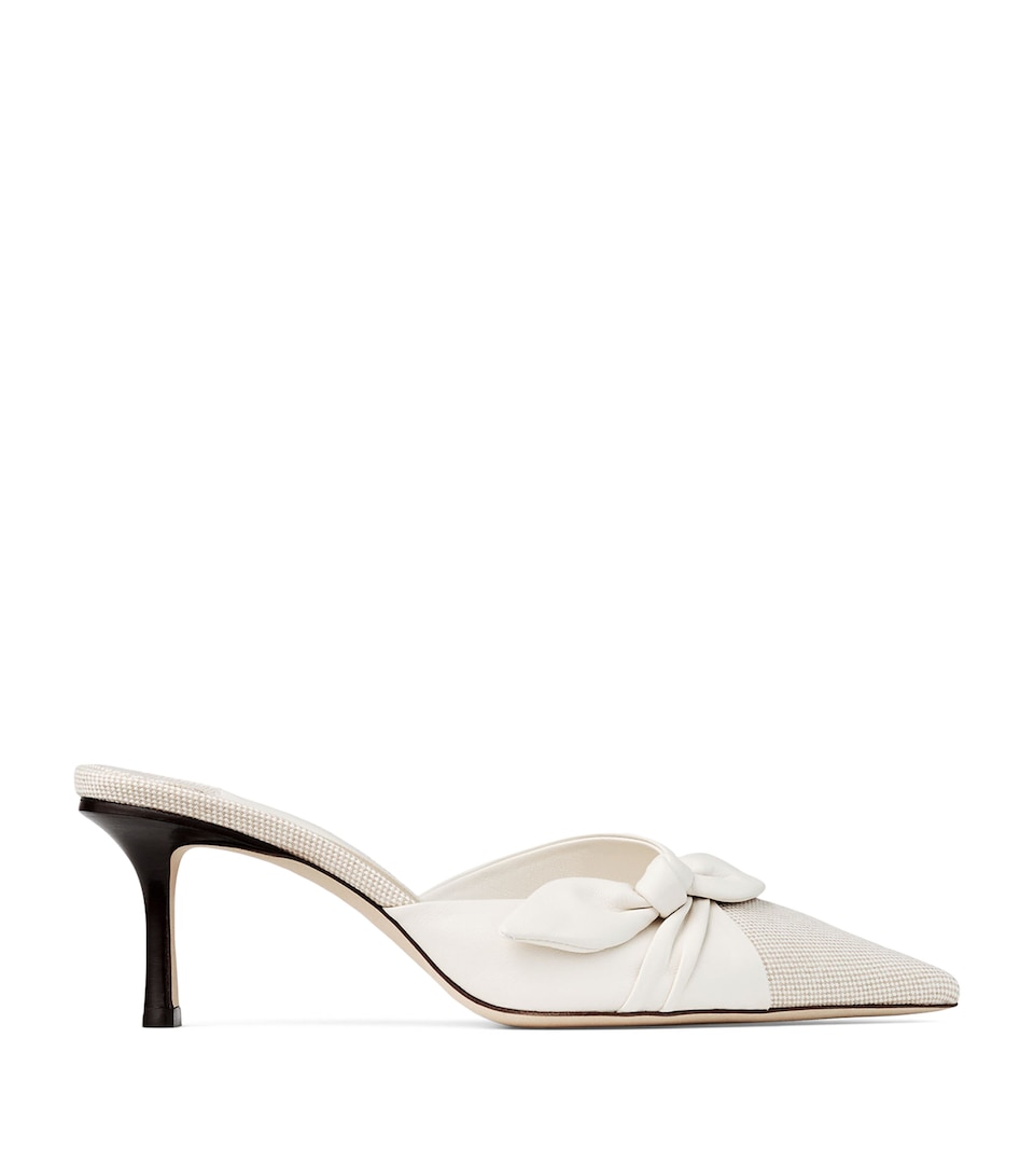 Jimmy Choo Livi 65 Leather and Canvas Mules Almond/latte Mix