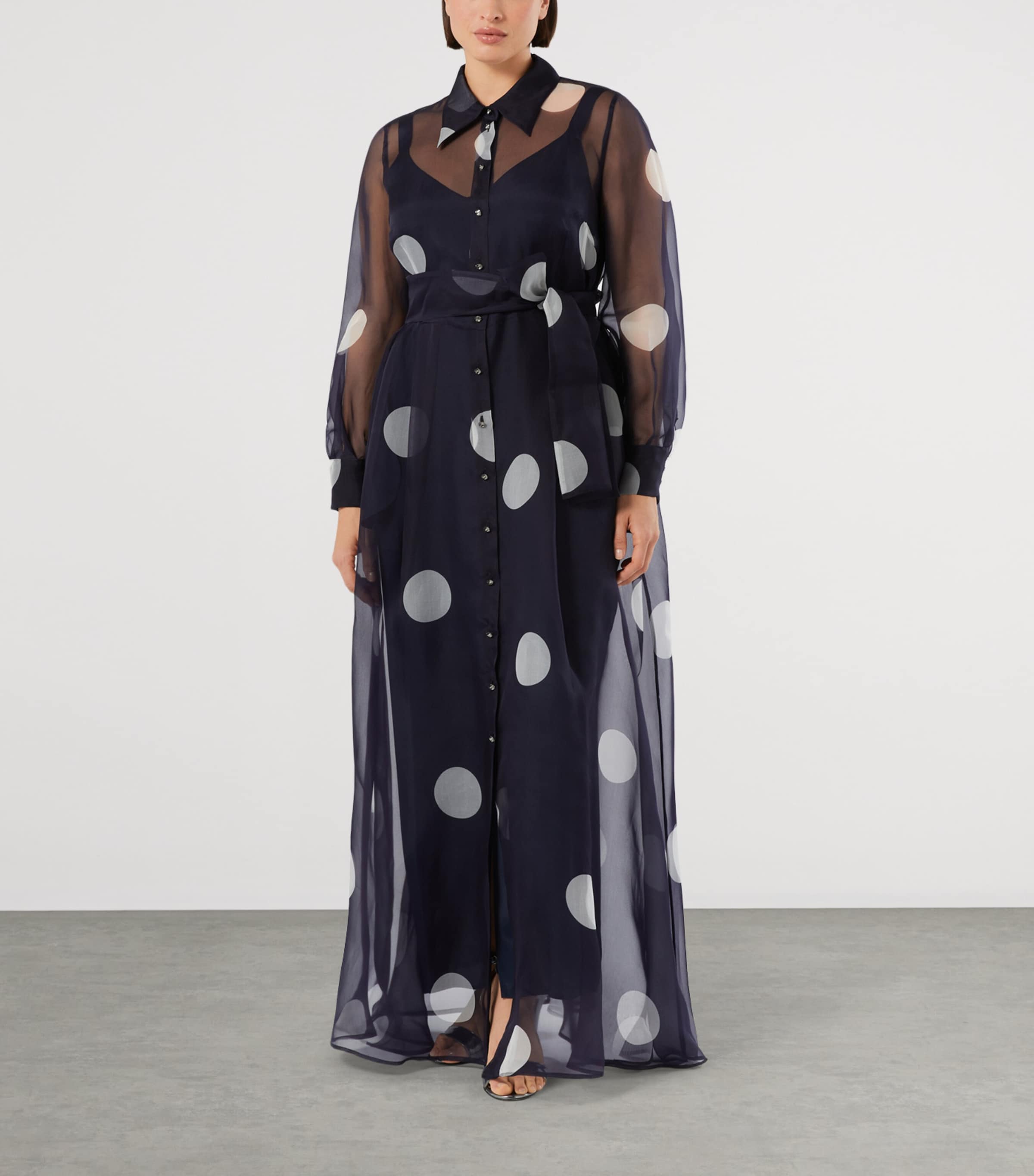 Marina Rinaldi Womens Silk Polka Dot Maxi Shirt Dress Ultramarine Image 2