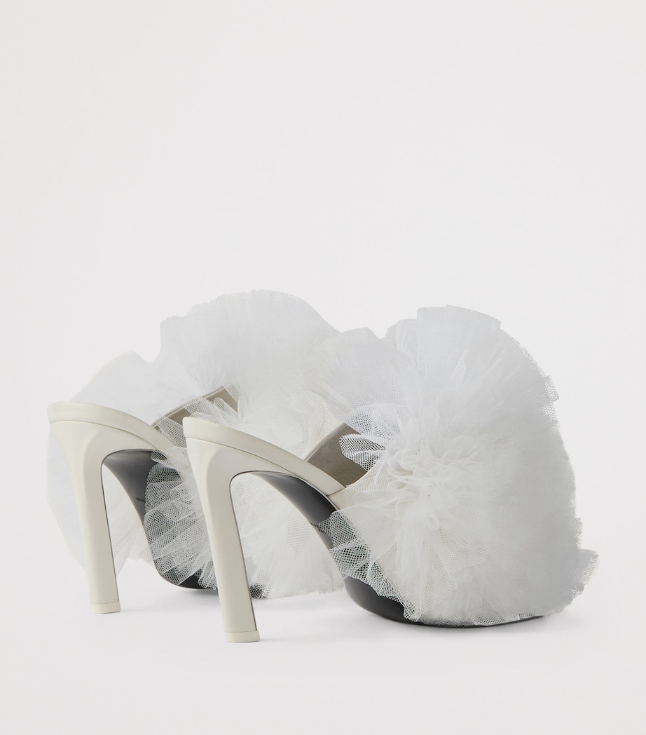 Leather Tulle-Ruffle Heeled Mules 95 IVORY Image 4