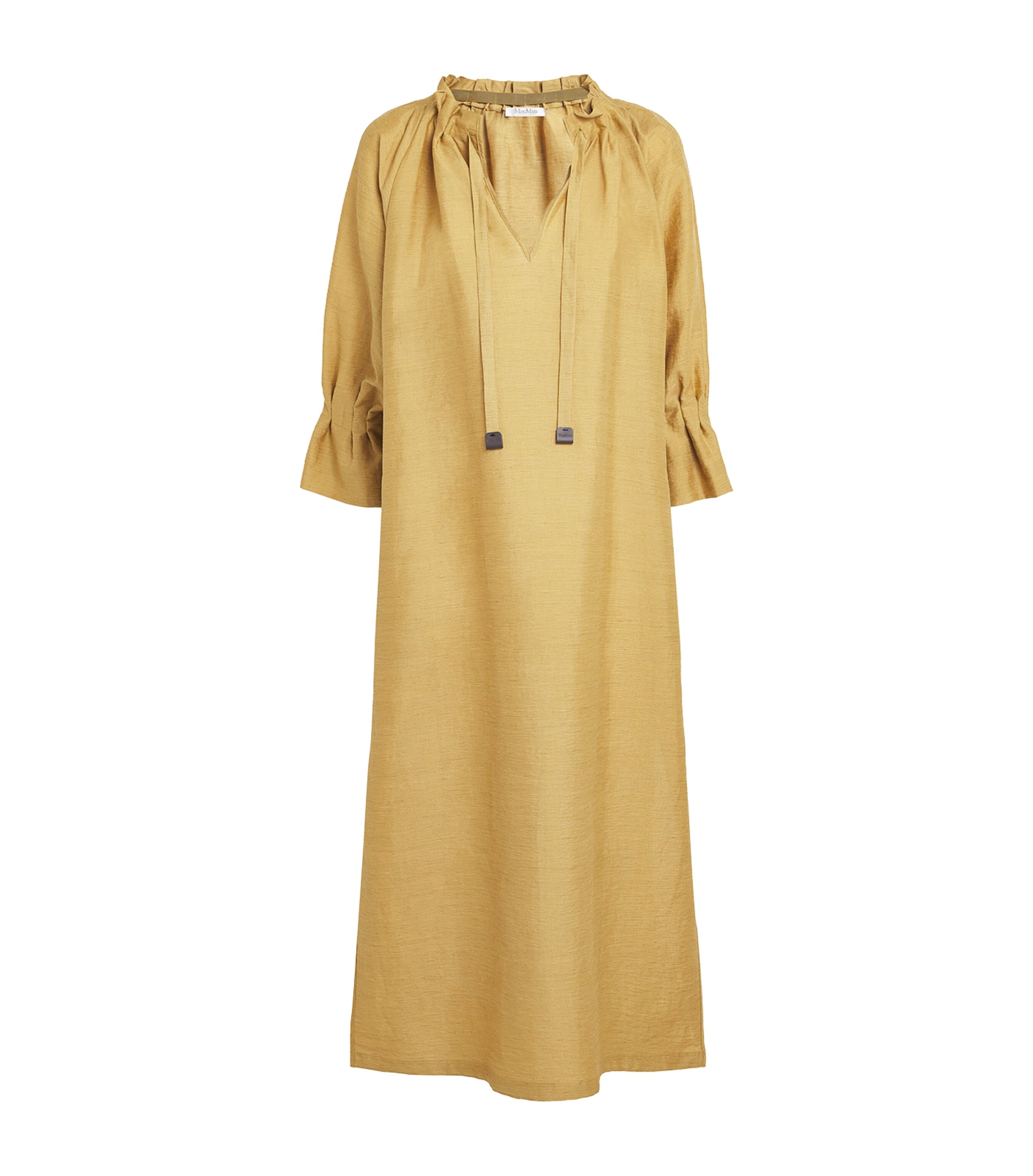 Shop Max Mara Linen-silk-blend Maxi Dress In Gold