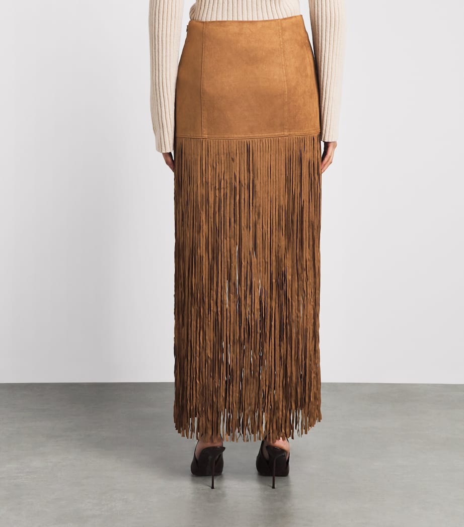 Toccin Womens Faux Leather Fringe Soren Midi Skirt Cedar Image 5