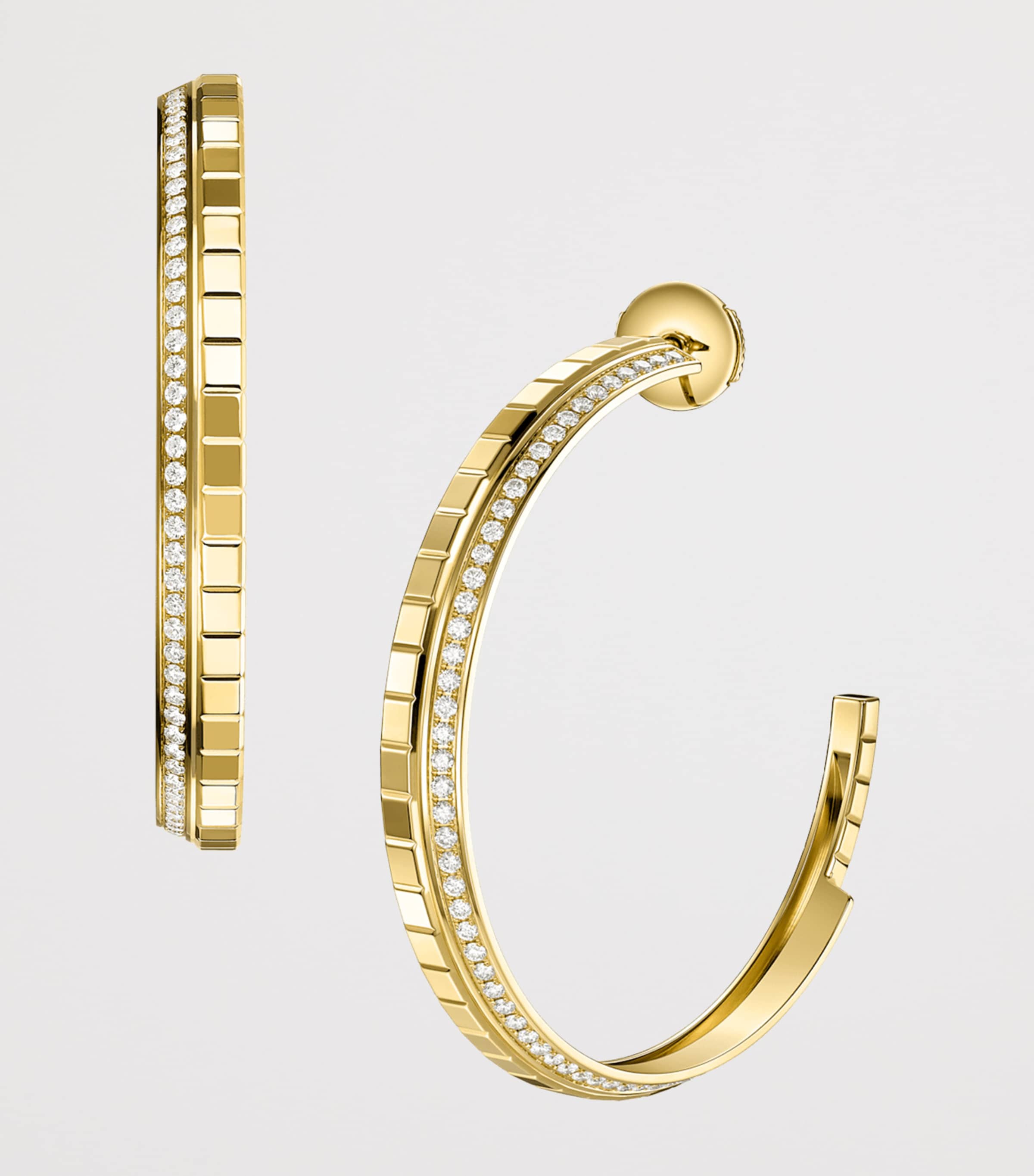 Large Yellow Gold and Diamond Ice Cube Hoop Earrings 18K YELLOW GOLD Image 2