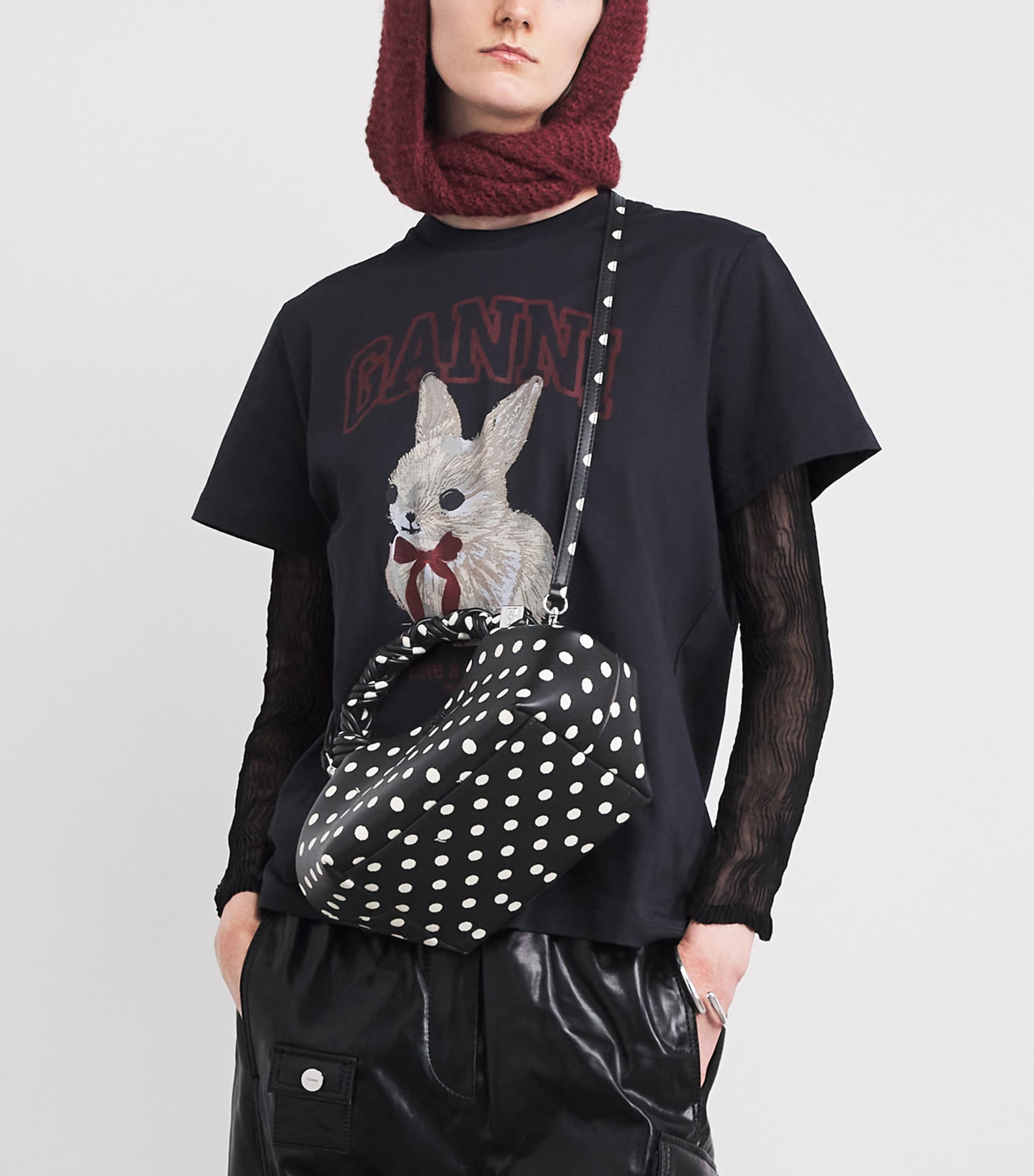 Small Polka-Dot Bou Top-Handle Bag 099 BLACK Image 4