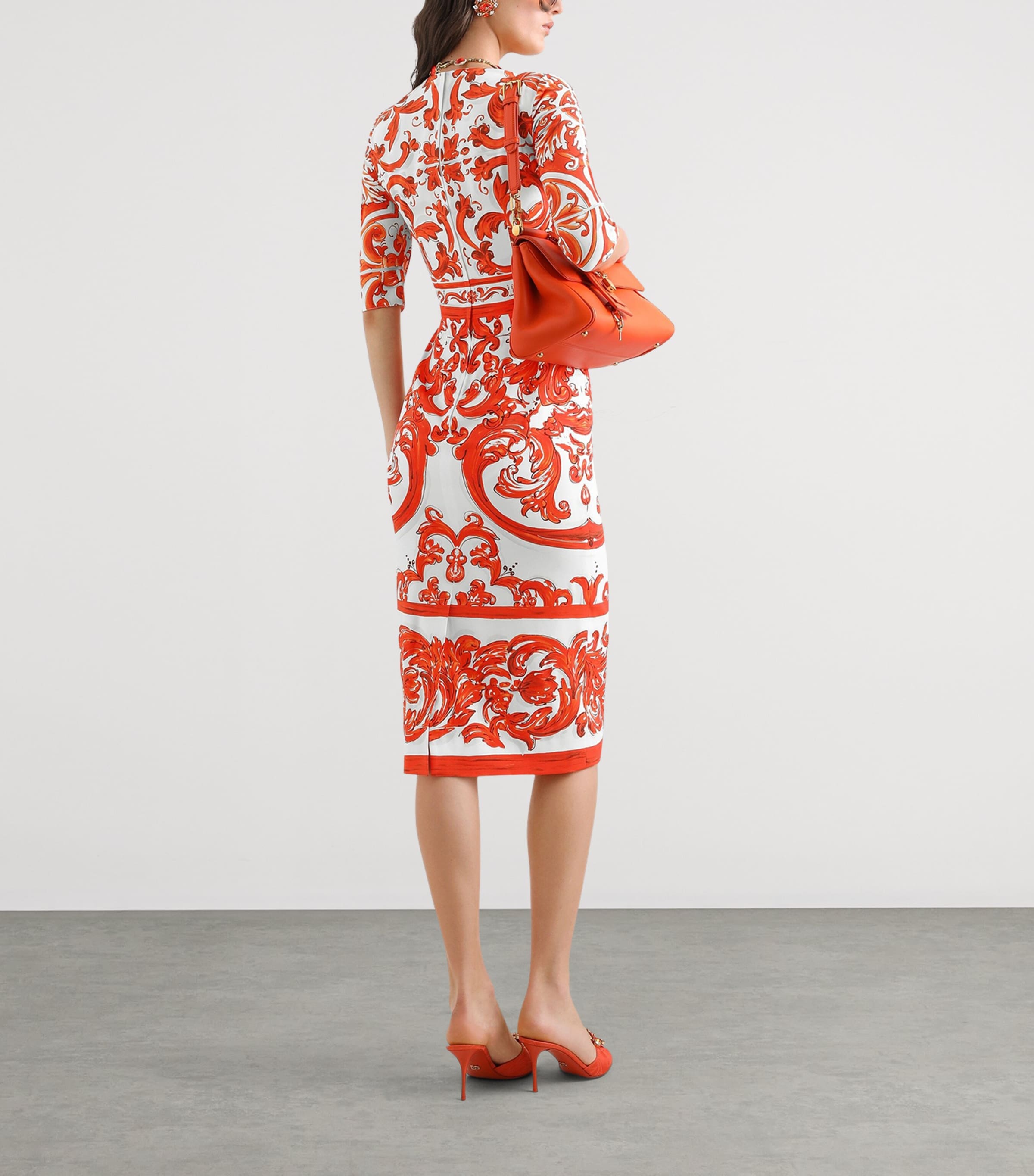 Dolce&Gabbana Womens Silk Majolica Print Midi Dress Combined Colou Image 3