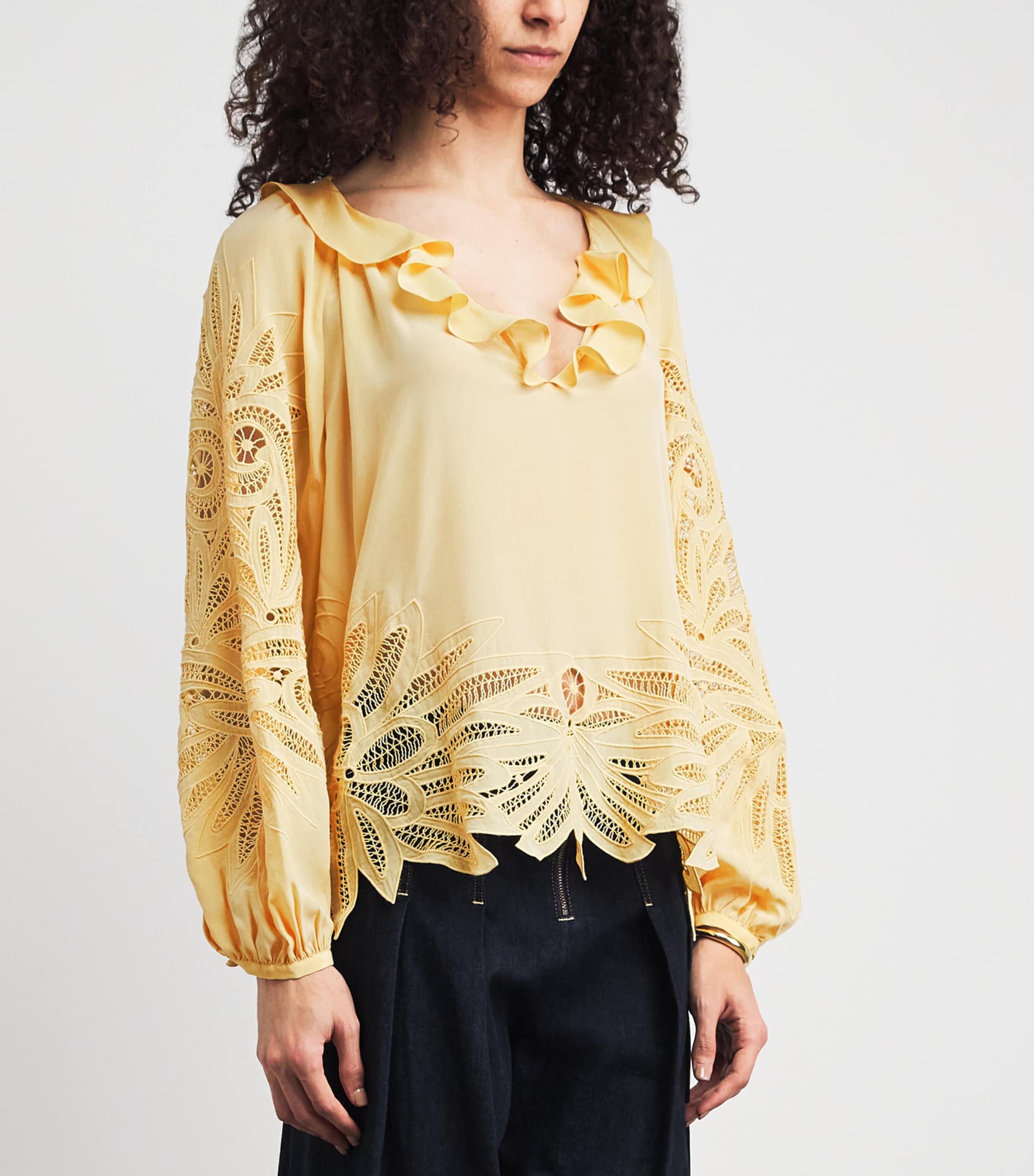 Ulla Johnson Womens Silk Embroidered Adonis Blouse Dandelion Image 4