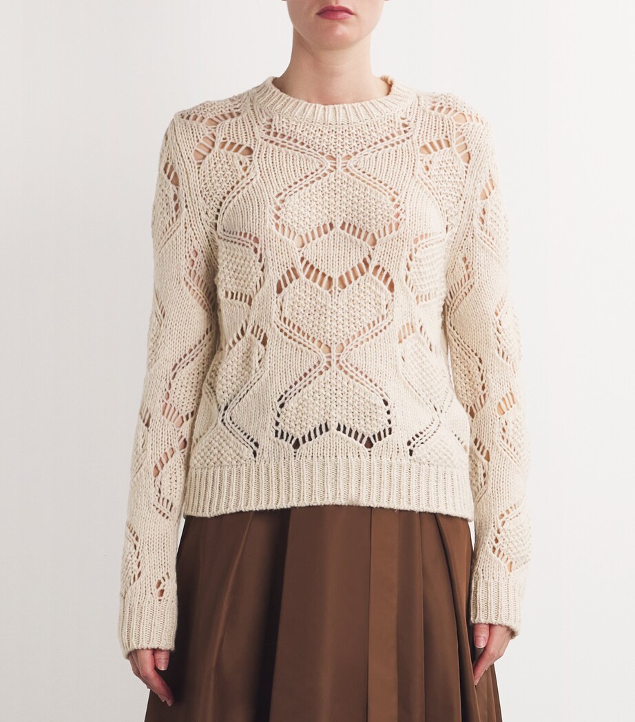 Weekend Max Mara Womens Virgin Wool-Blend Open-Knit Sweater Ecru Image 3