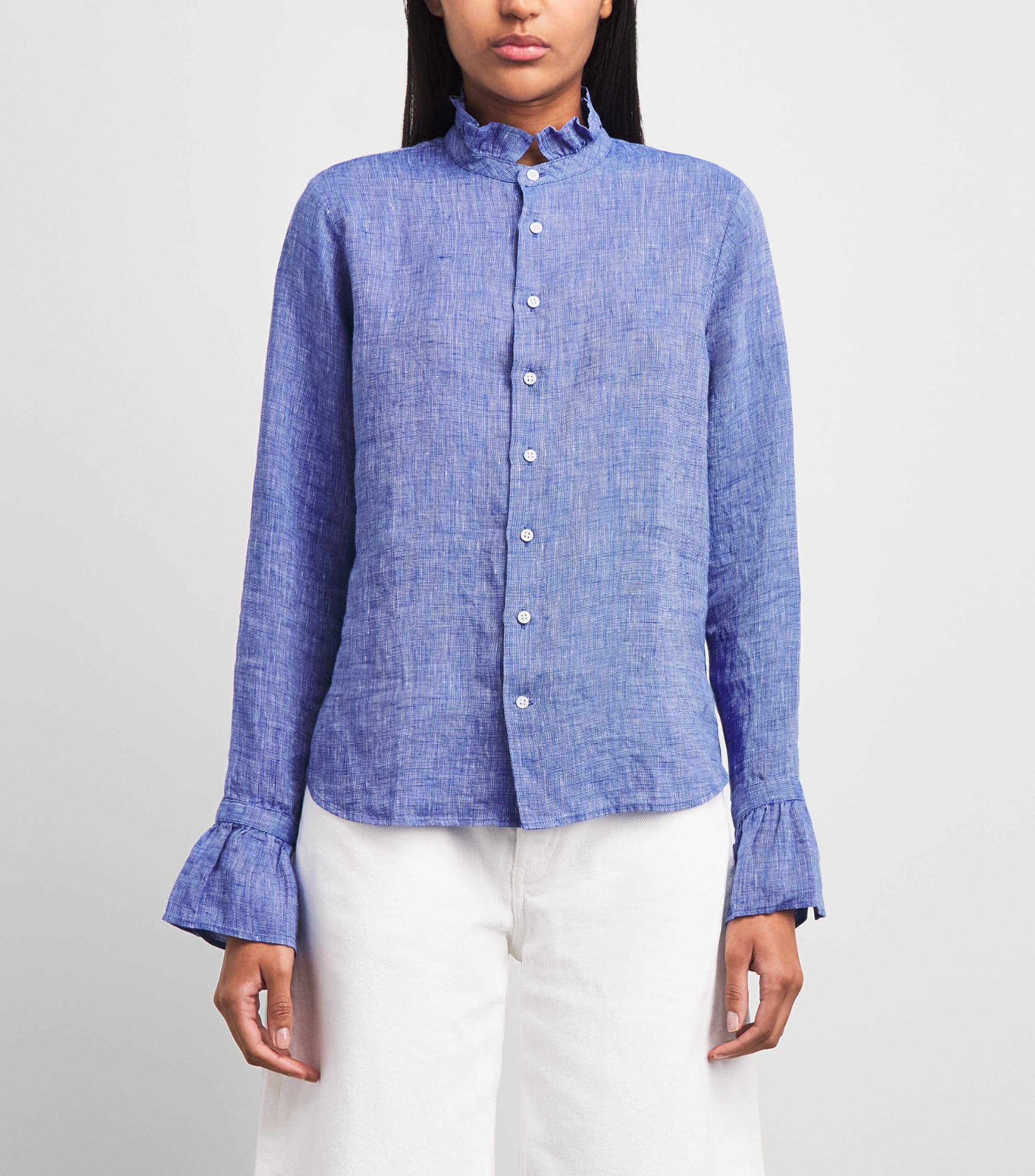 With Nothing Underneath Womens Linen Kew Blouse Lapis Blue Image 4