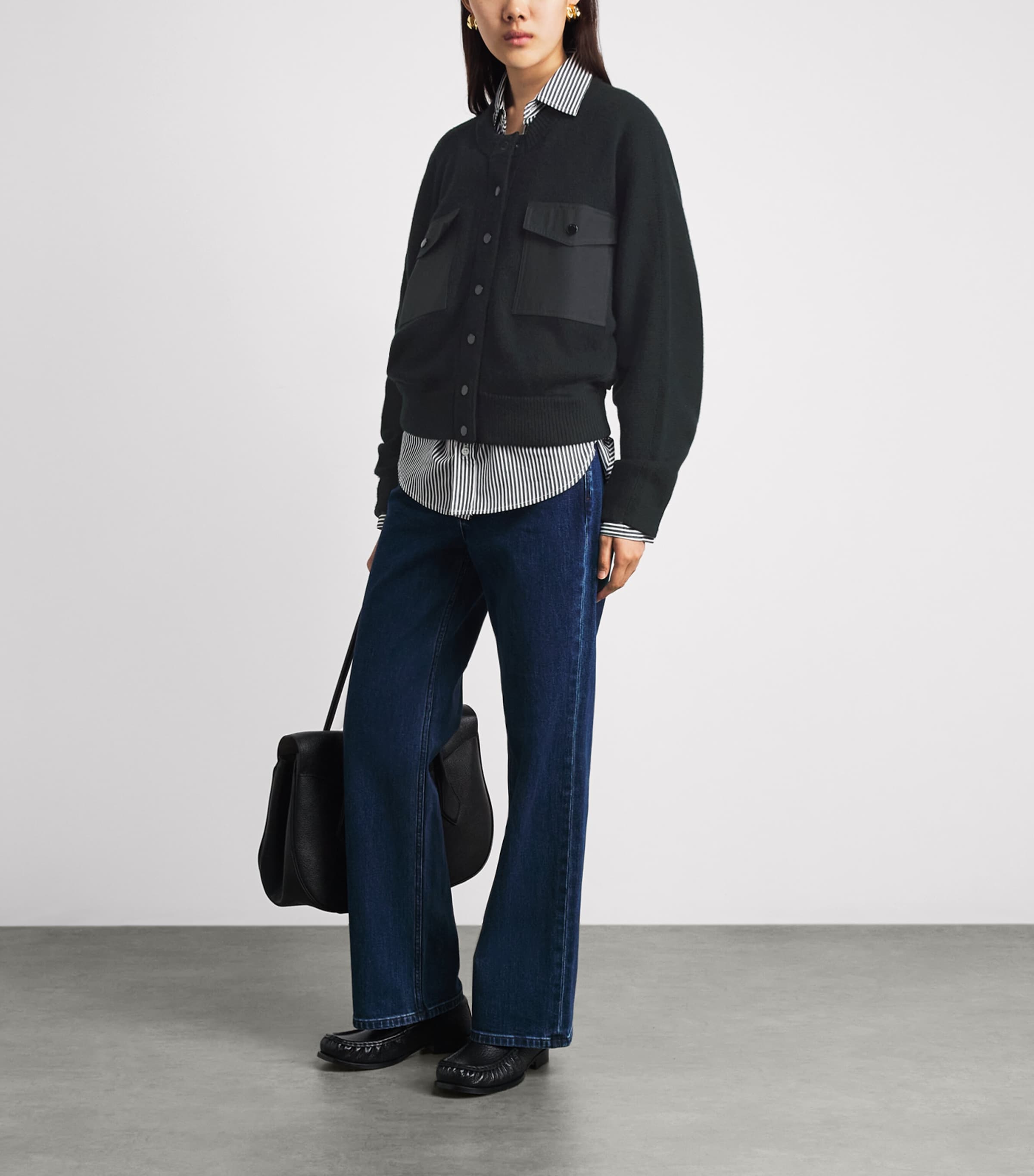 FRAME Womens Cashmere Patch-Pocket Cardigan Black Image 2