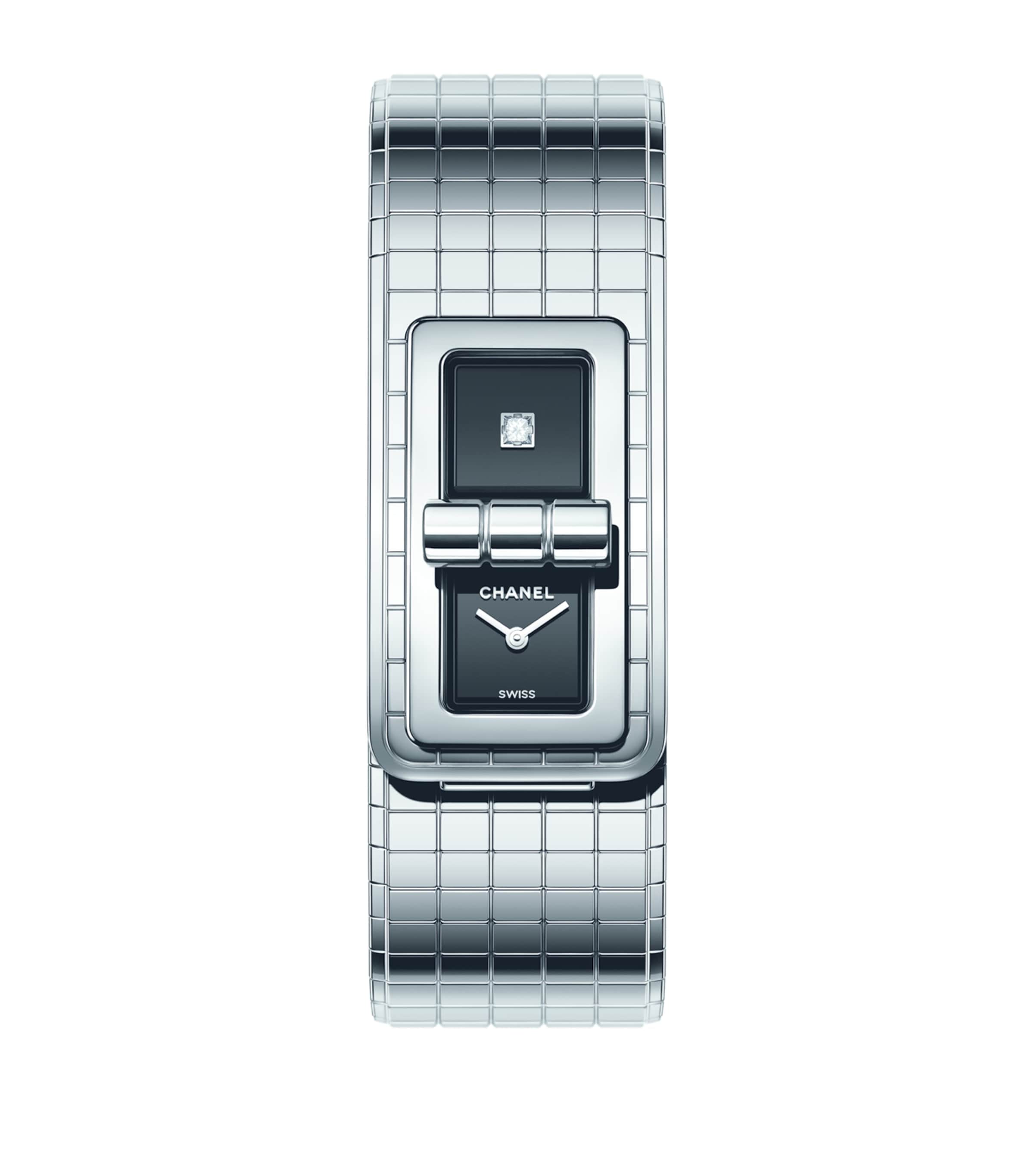 Pre-owned Chanel Stainless Steel And Diamond Code Coco Watch In Black
