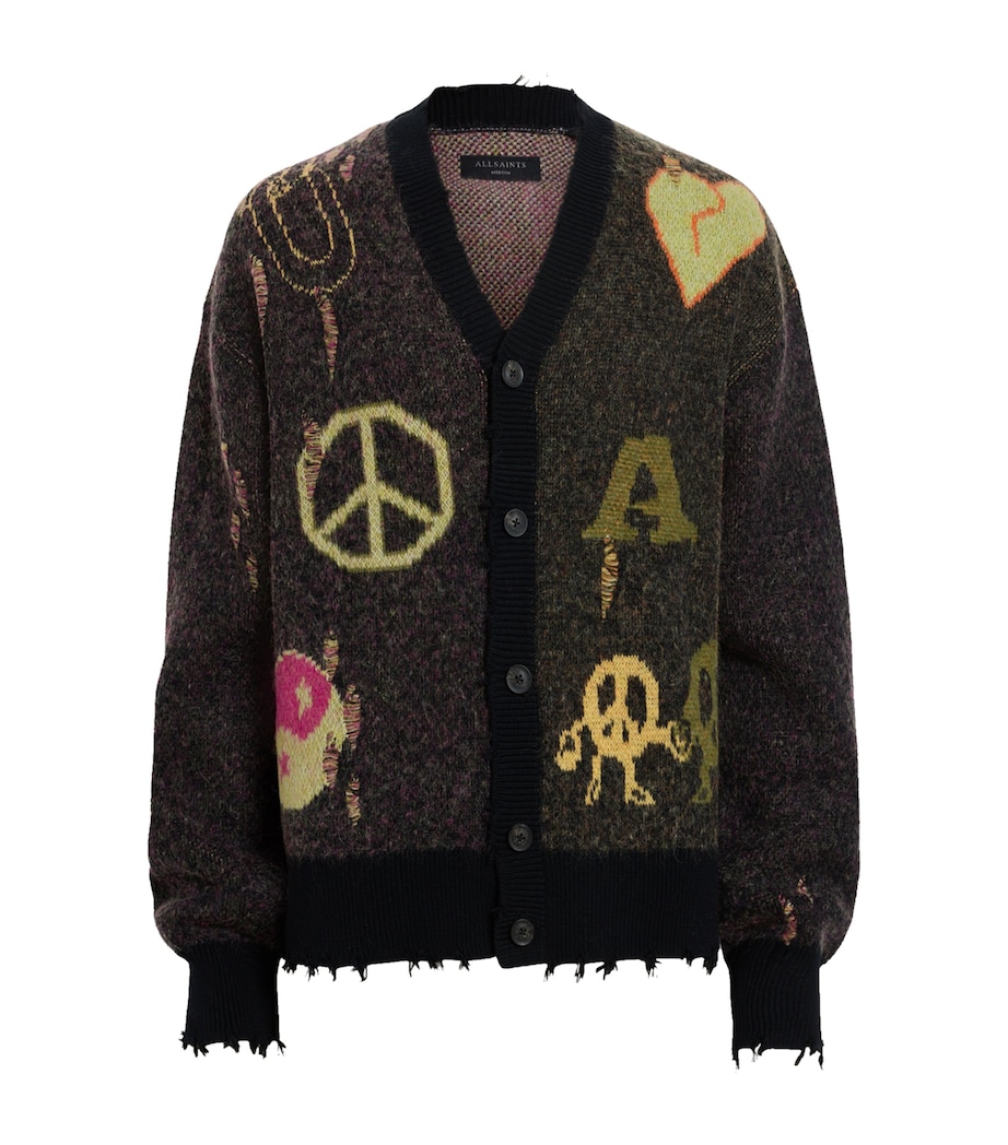 Distressed Emotive Cardigan BLACK Image 1