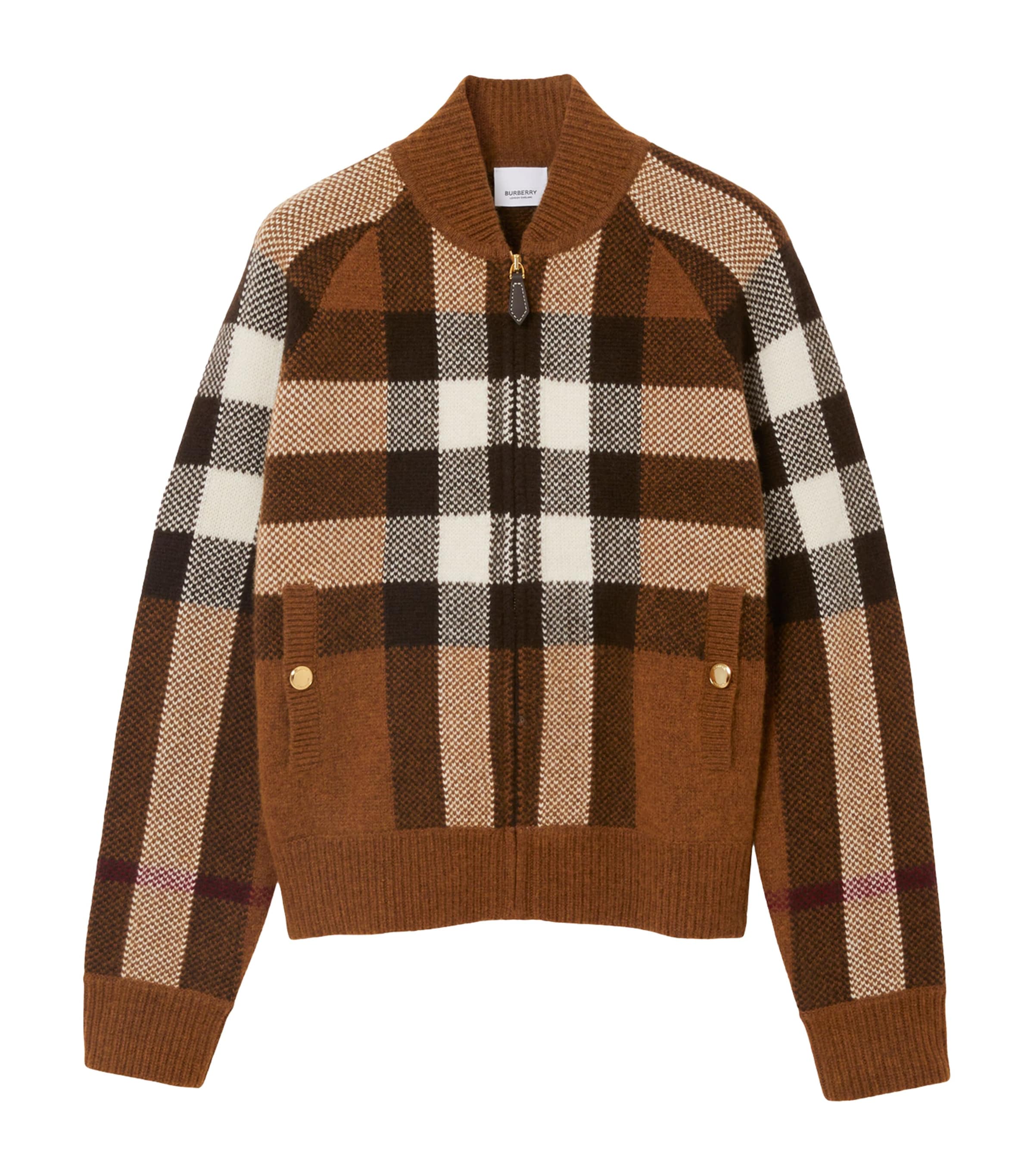 Burberry Wool-cashmere Check Bomber Jacket In Brown
