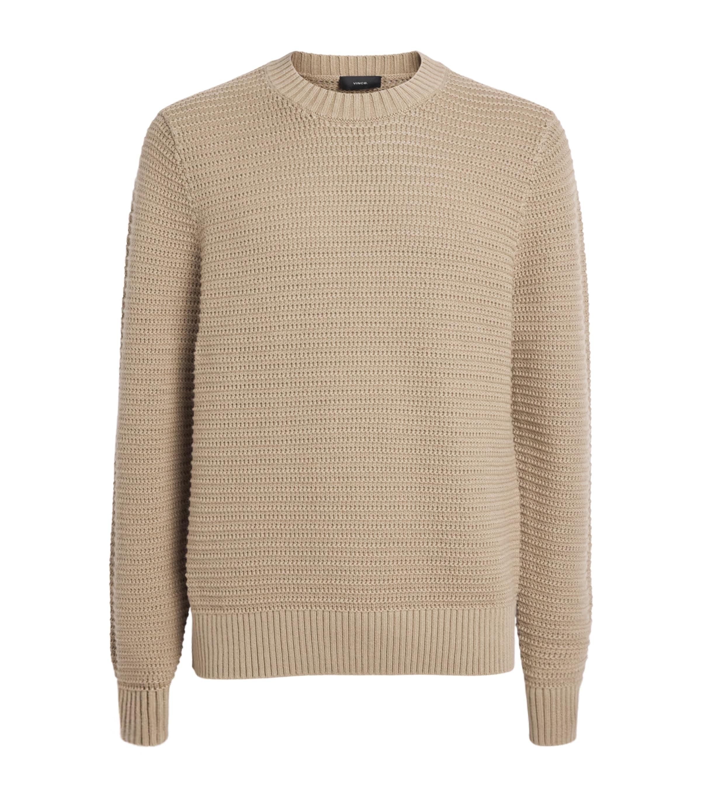 Vince Mens Cotton-Cashmere Waffle Knit Sweater Dk Pecan Image 1