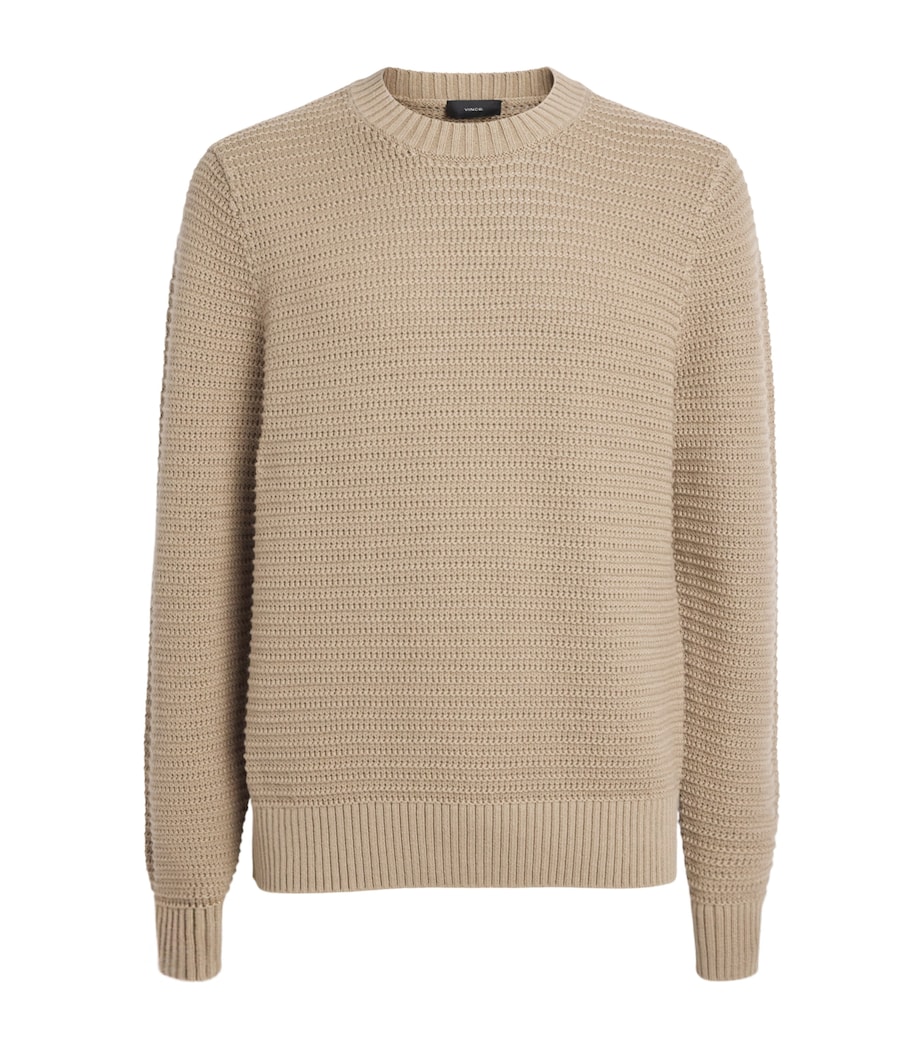 Vince Mens Cotton-Cashmere Waffle Knit Sweater Dk Pecan Image 1