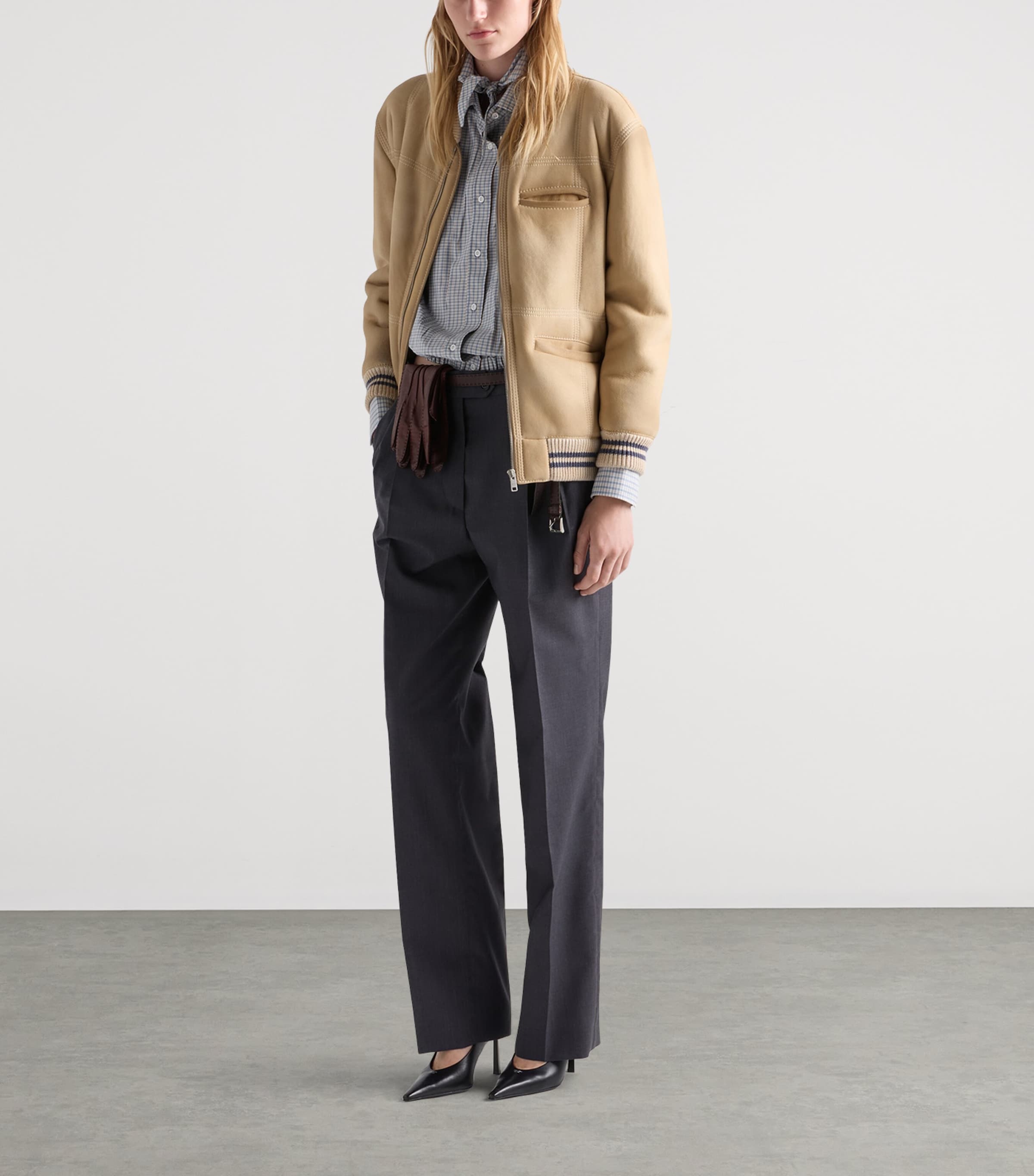 Prada Womens Wool-Mohair Pleated Trousers Grey Image 2