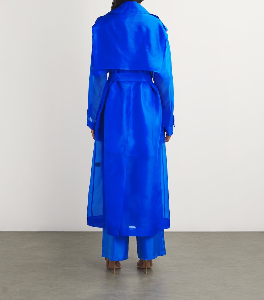 LAPOINTE Womens Silk Organza Trench Coat Electric Blue Image 4