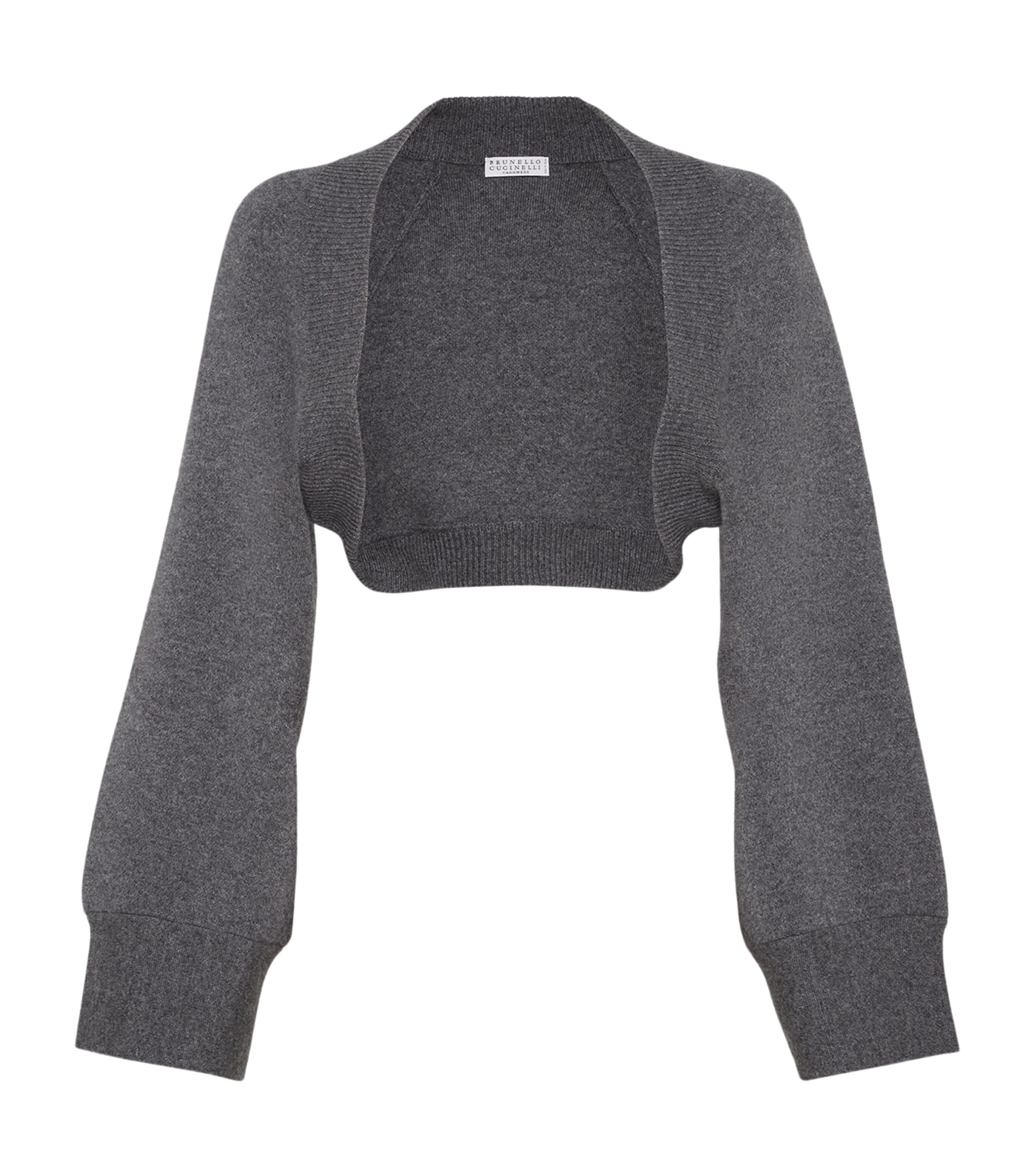 Brunello Cucinelli Cashmere-blend Cropped Cardigan In Gray