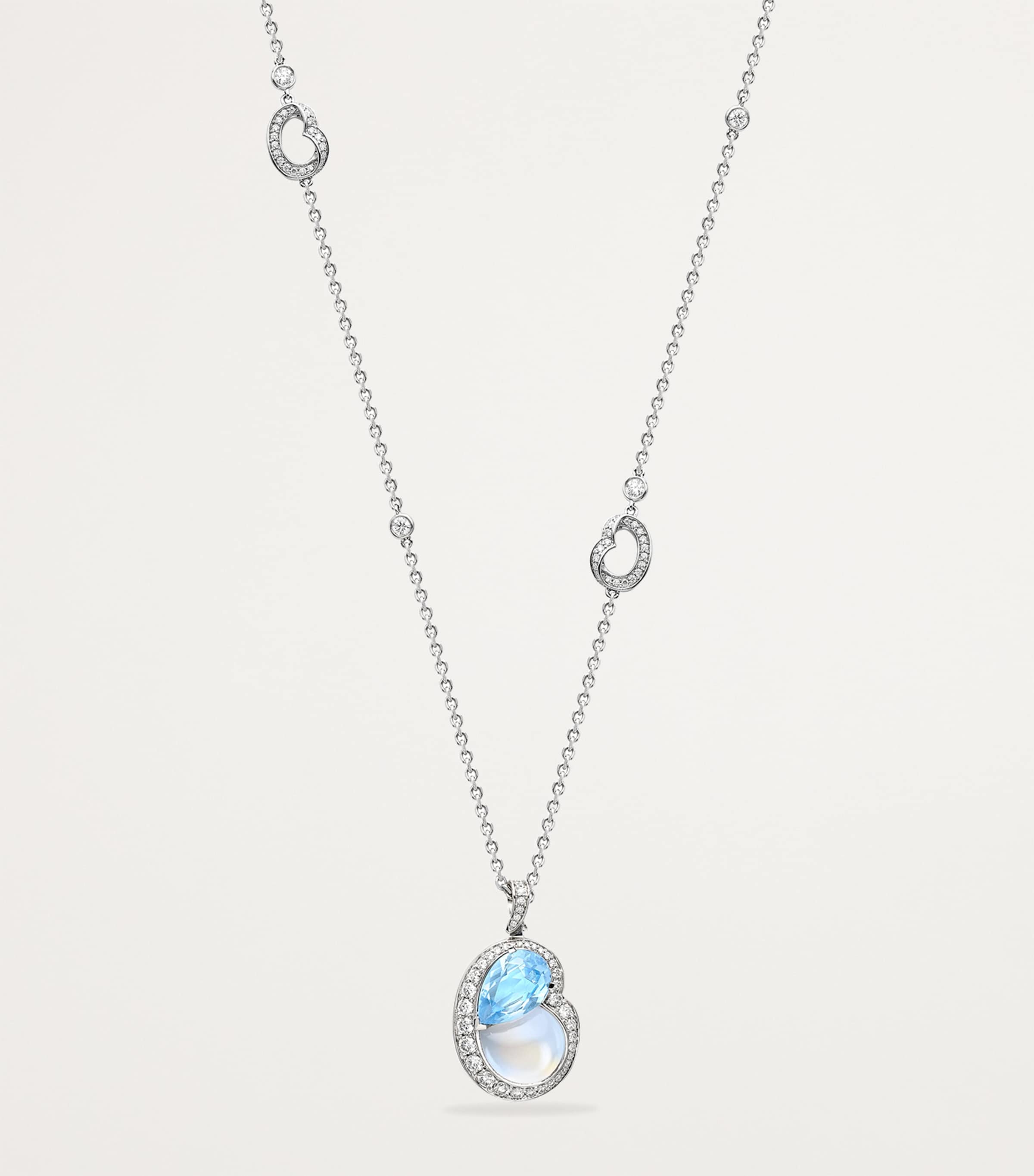 Platinum, Diamond, Aquamarine and Moonstone Motherhood Necklace PLATINUM Image 3