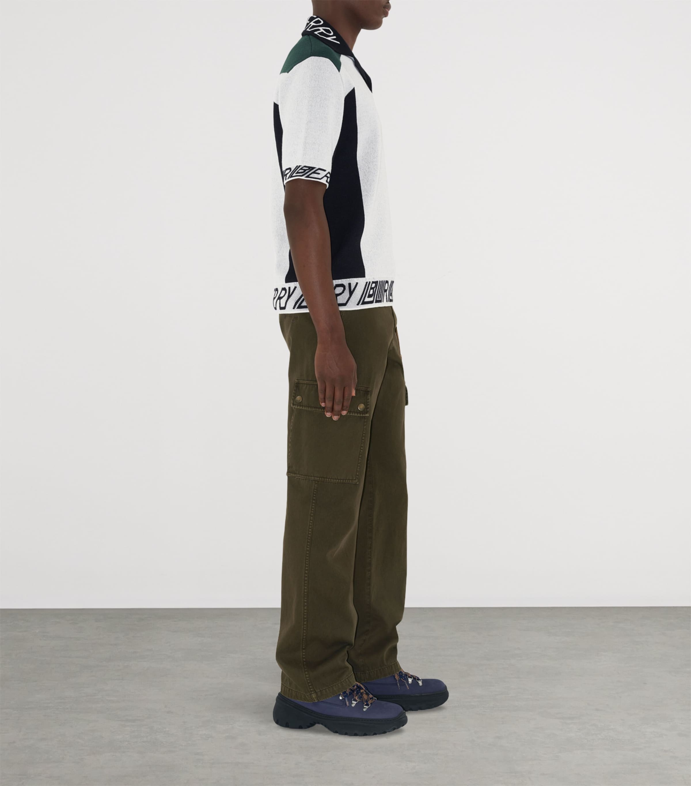 Wool Colour-Block Polo Shirt WHITE/BLACK/GREEN Image 3