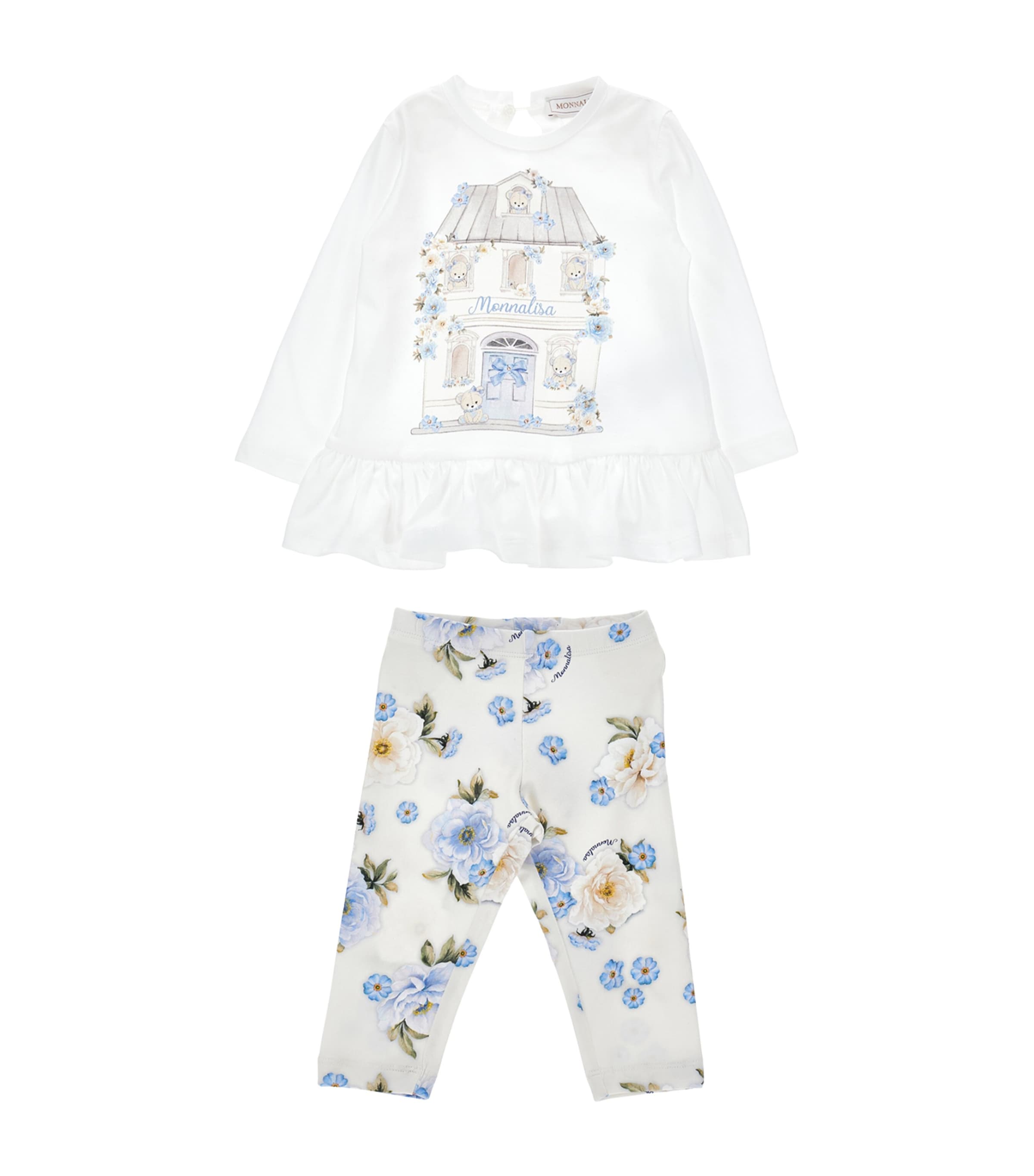 Stretch-Cotton T-Shirt and Leggings Set (3-36 Months) ECRU/CELESTE Image 1