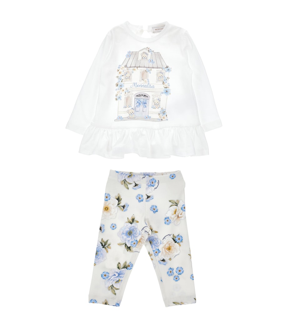 Stretch-Cotton T-Shirt and Leggings Set (3-36 Months) ECRU/CELESTE Image 1