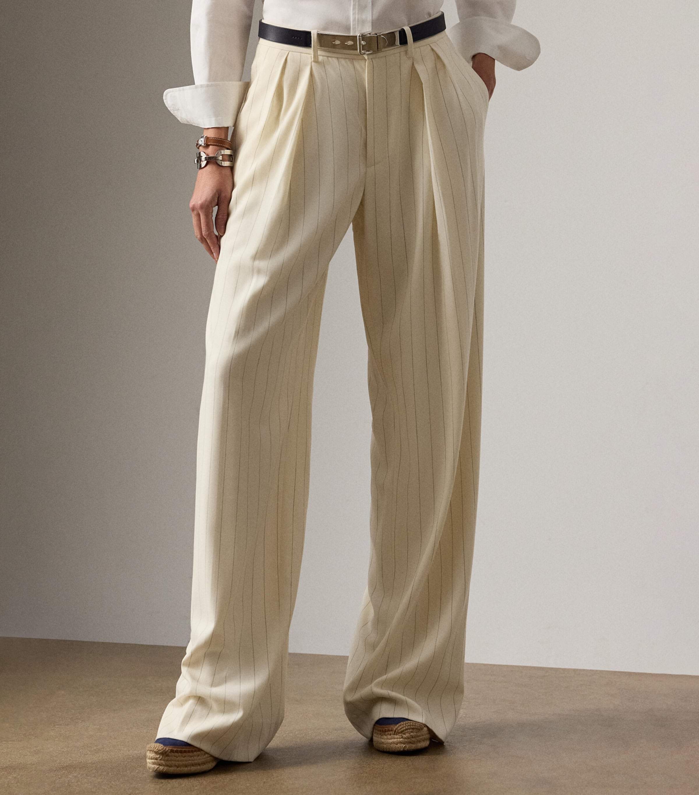 Wool Stripe Jody Trousers NATURAL-101 Image 4
