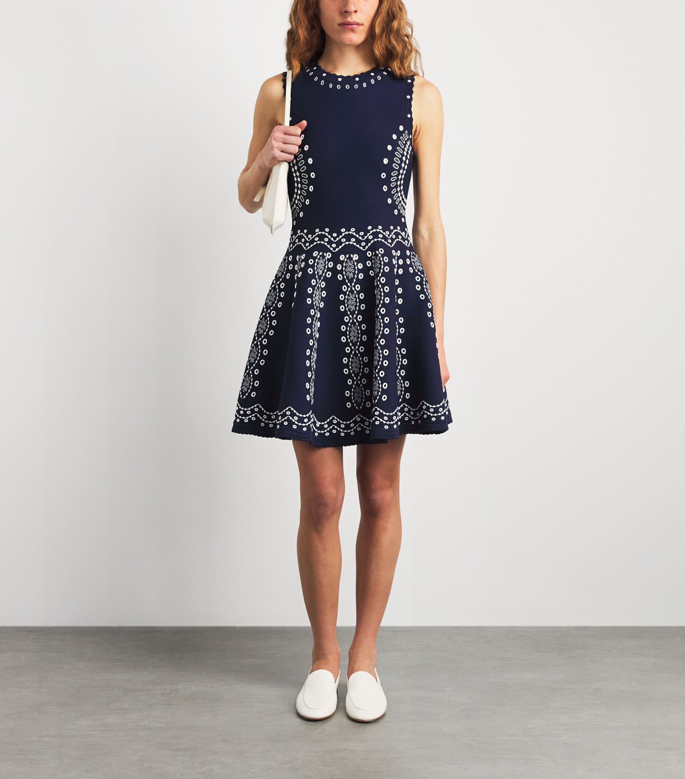 Sandro Paris Womens Knitted Embroidered Mini Dress Navy Blue Image 2