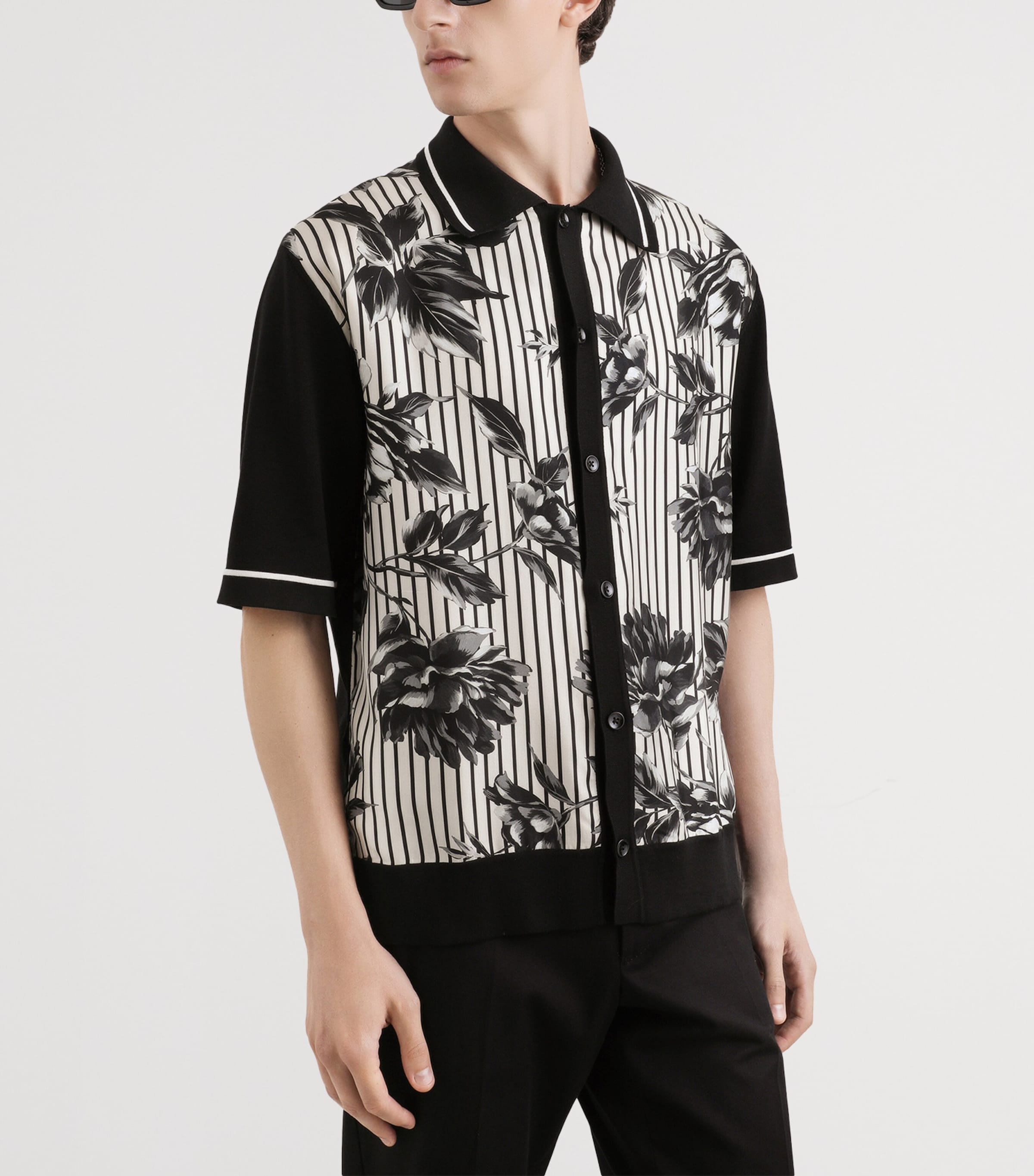 Dolce&Gabbana Mens Silk-Cotton-Blend Floral Shirt Ramage Pe Image 3