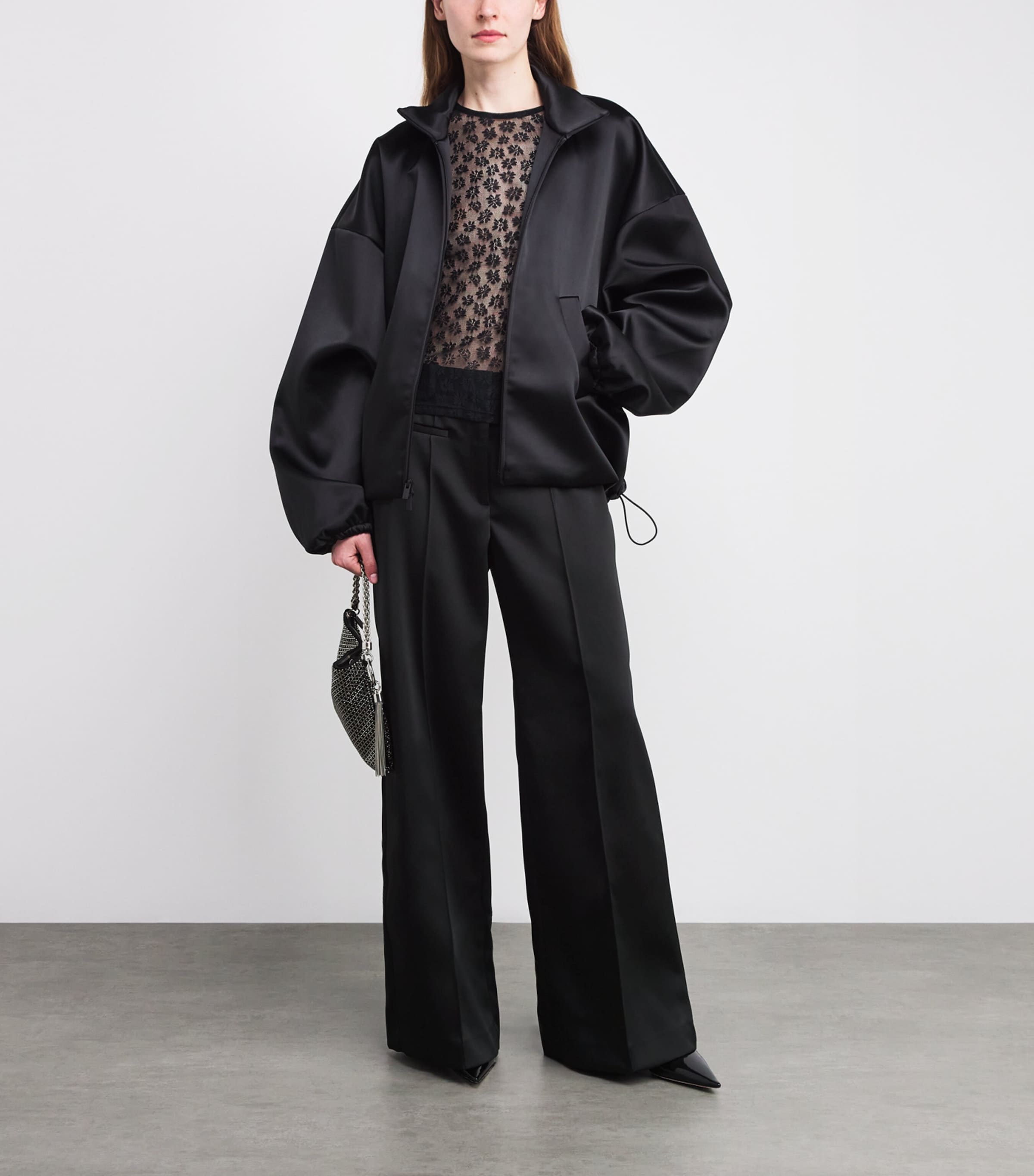 Satin High-Rise Straight Trousers BLACK Image 2