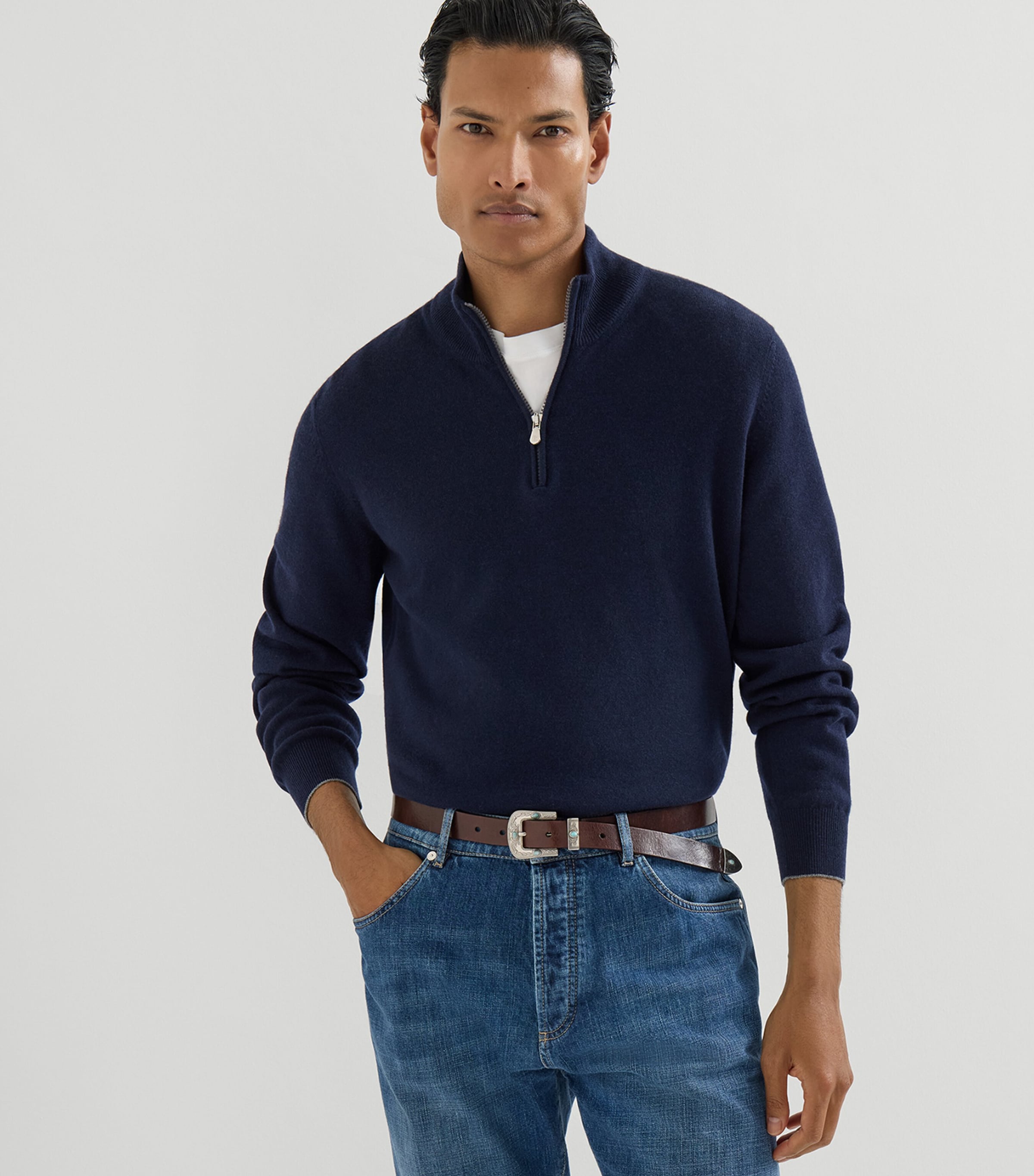 Brunello Cucinelli Mens Cashmere Quarter-Zip Sweater Image 4