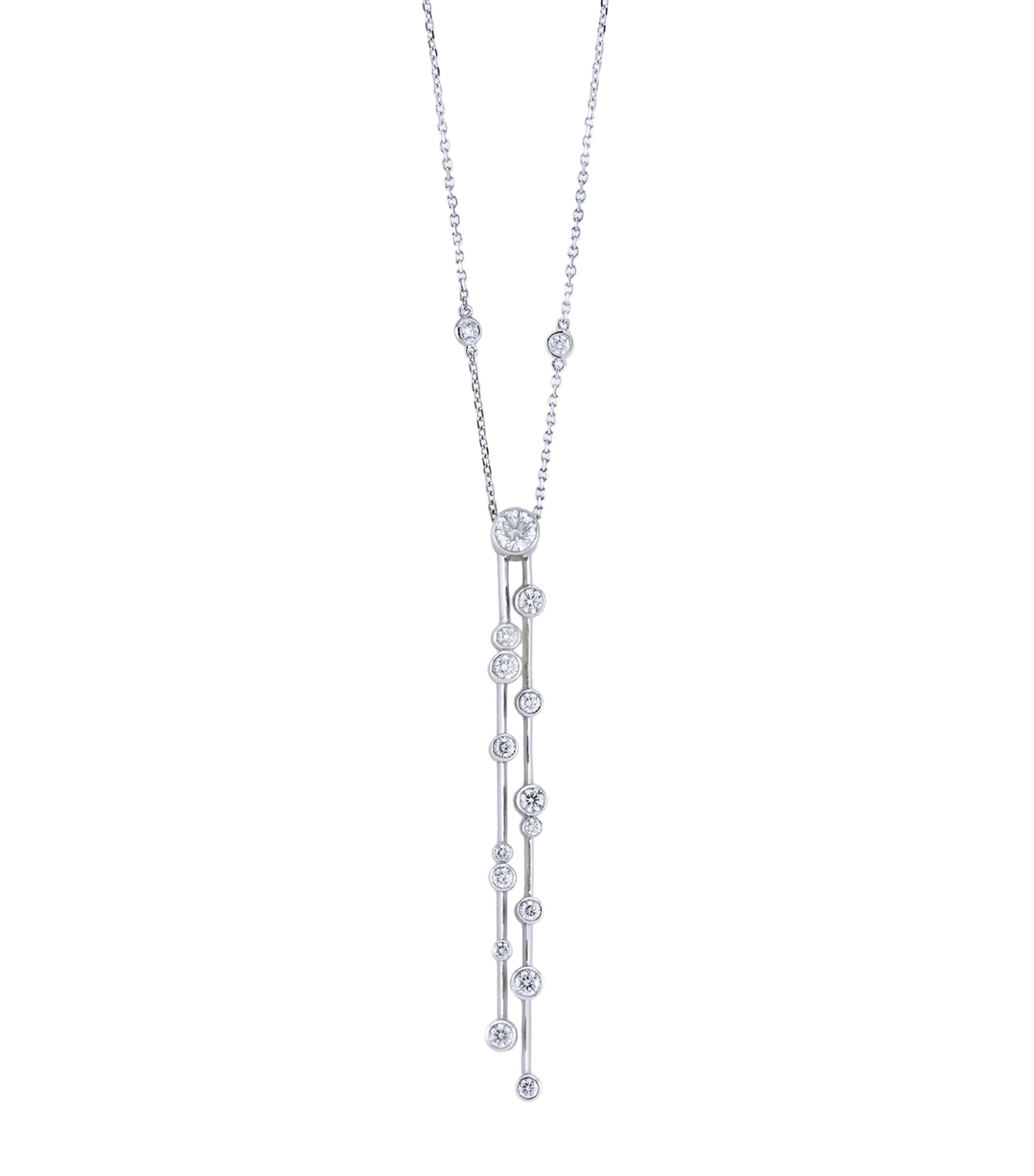 Boodles Platinum And Diamond Raindance Double Drop Pendant Necklace In Silver
