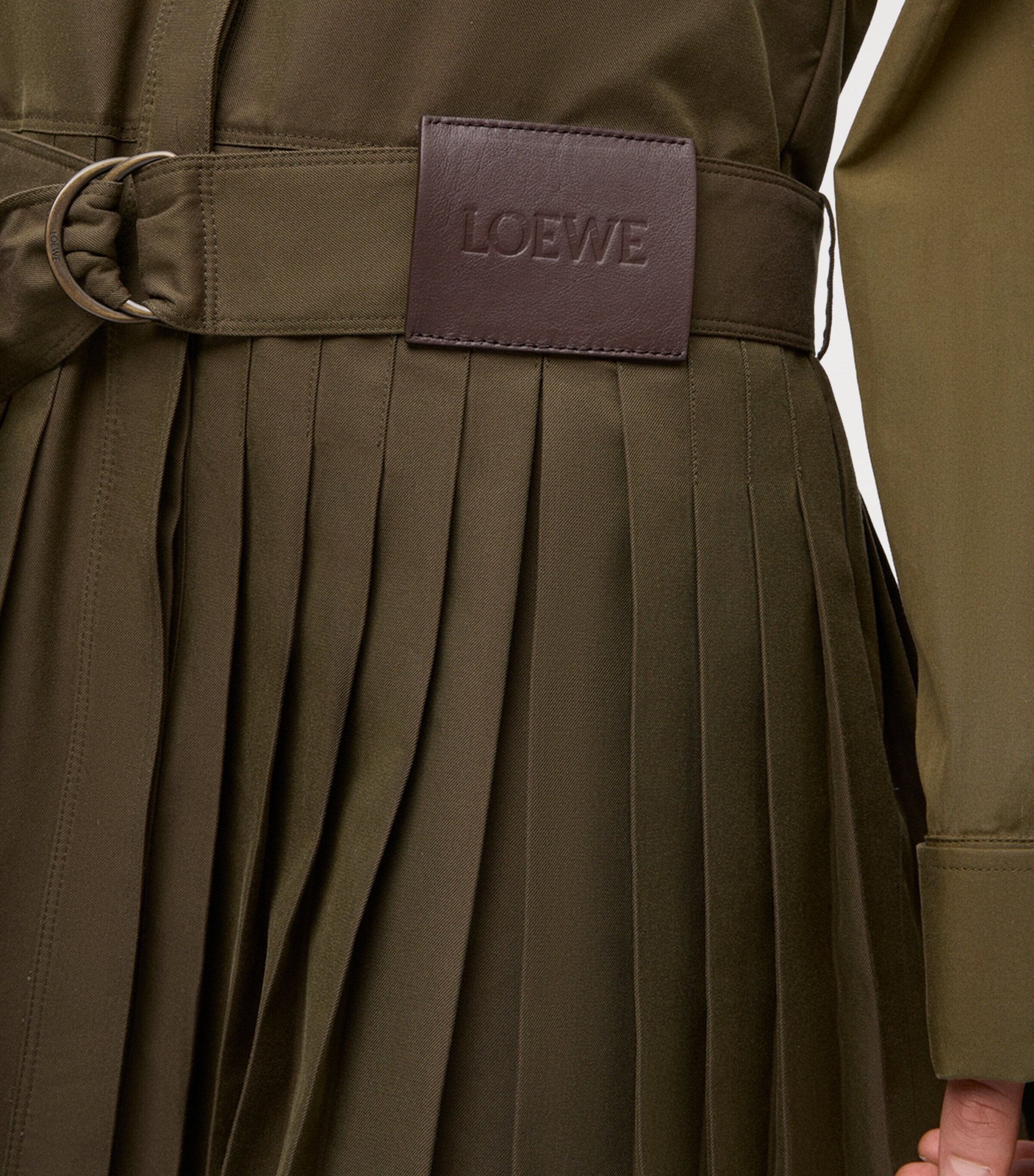 LOEWE Womens Belted Pleated Mini Dress Khaki Green Image 6