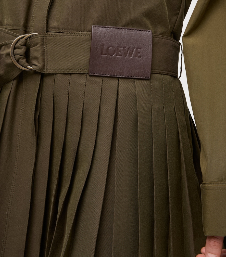 LOEWE Womens Belted Pleated Mini Dress Khaki Green Image 6