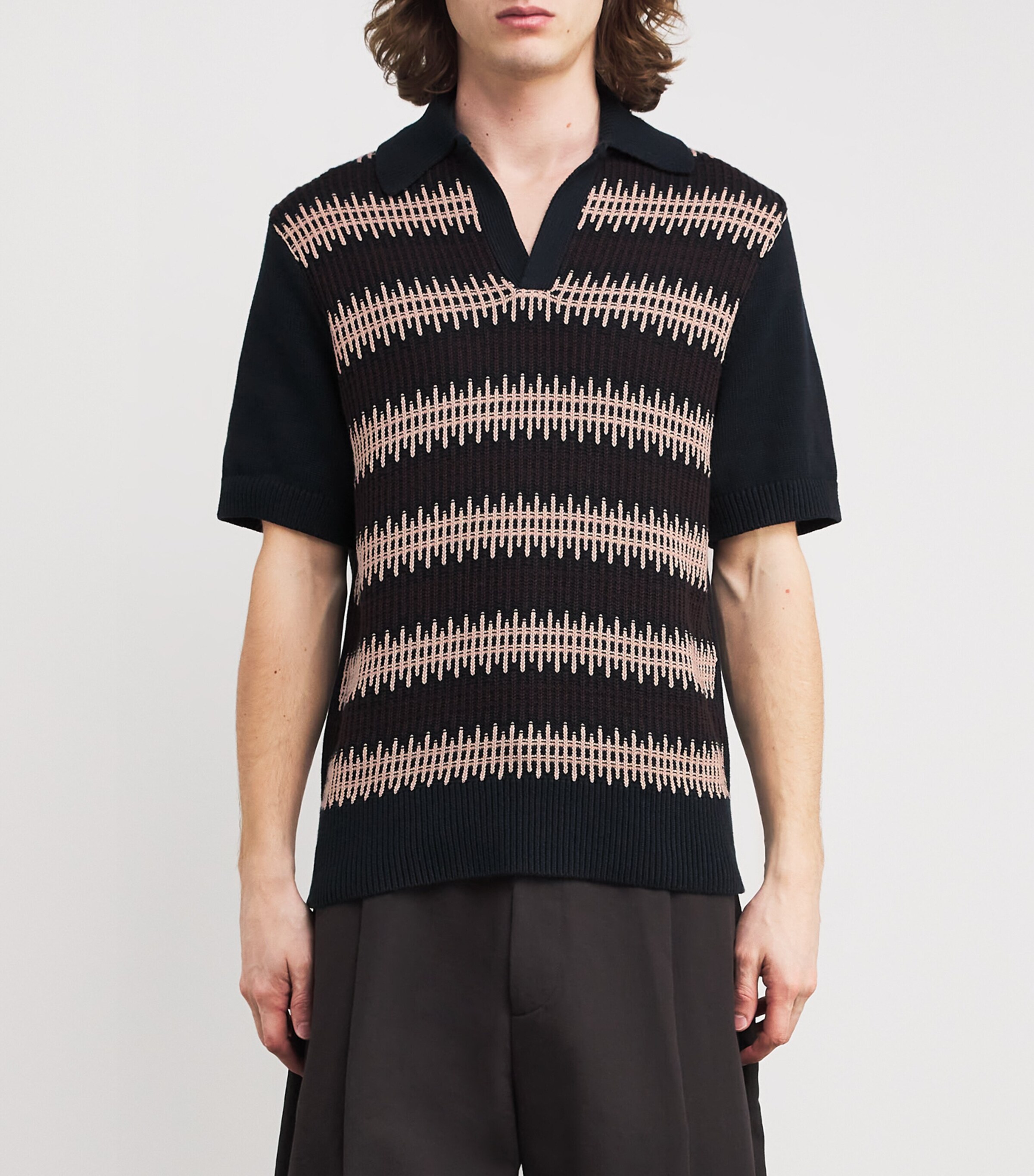 Organic Cotton Knitted Penhale Polo Shirt NAVY Image 3