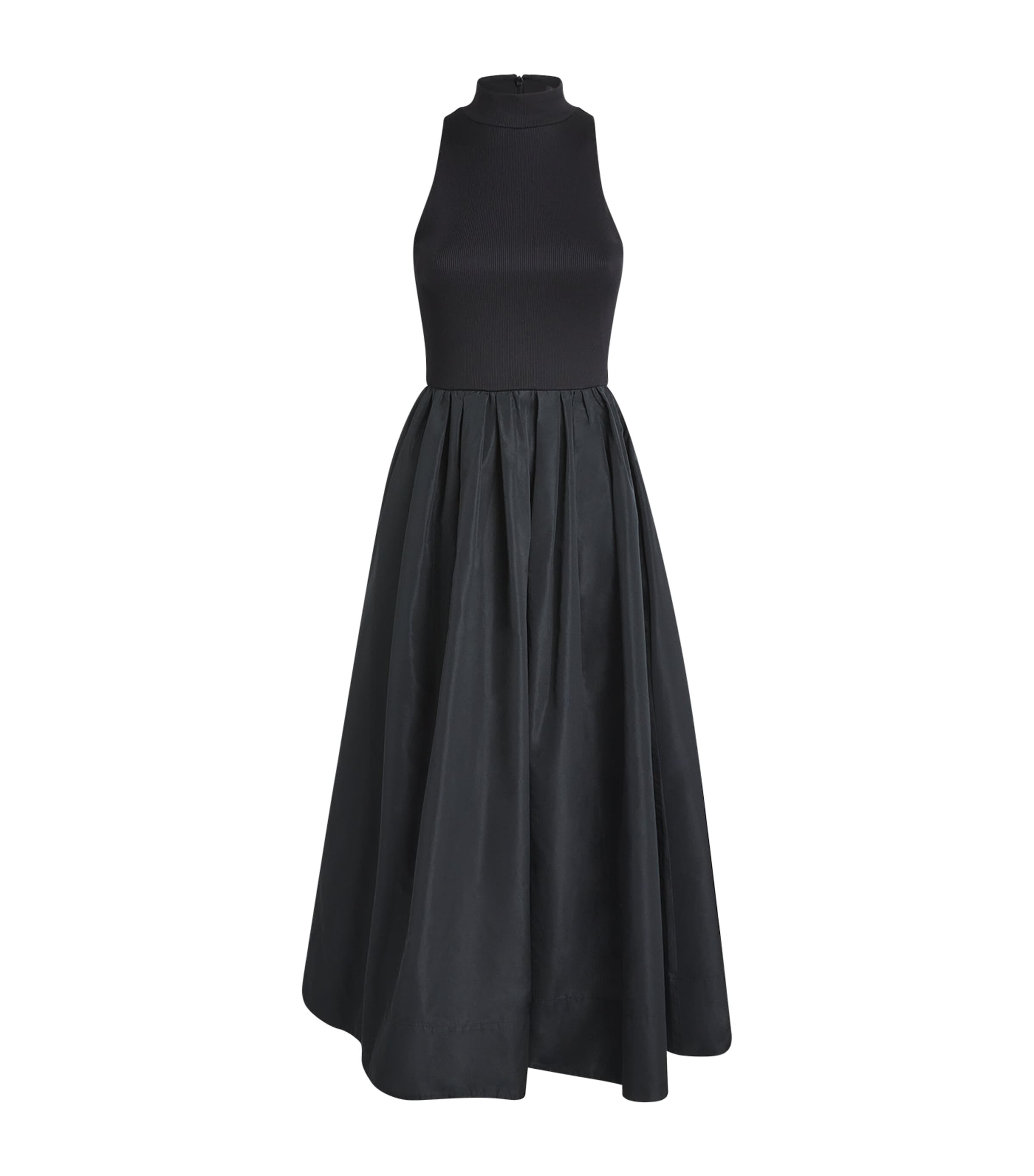 Rib-Knit Taffeta Midi Dress BLACK Image 1