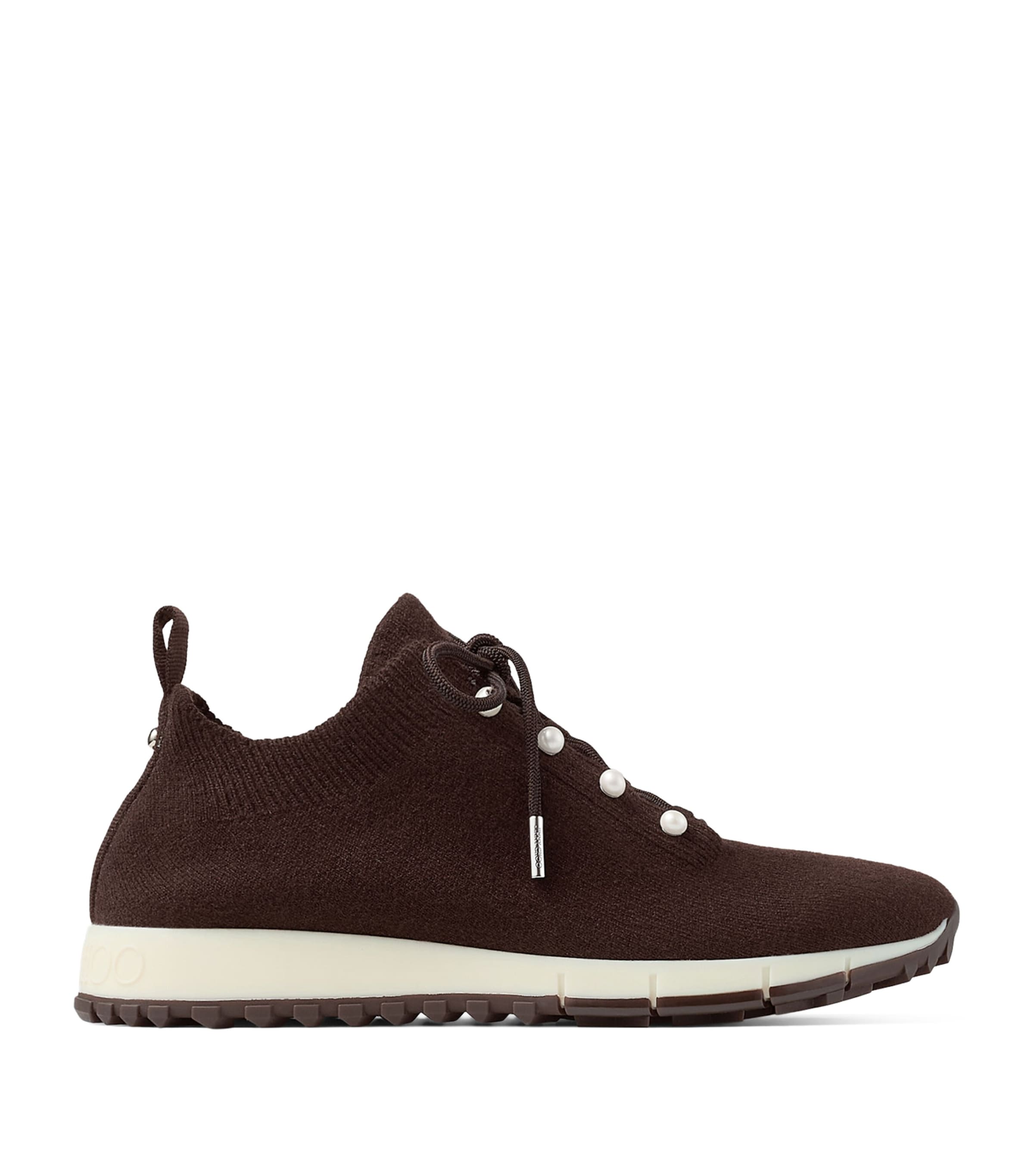 Jimmy Choo Veles Cashmere Faux Pearl-Detail Sneakers X Chocolate Image 1