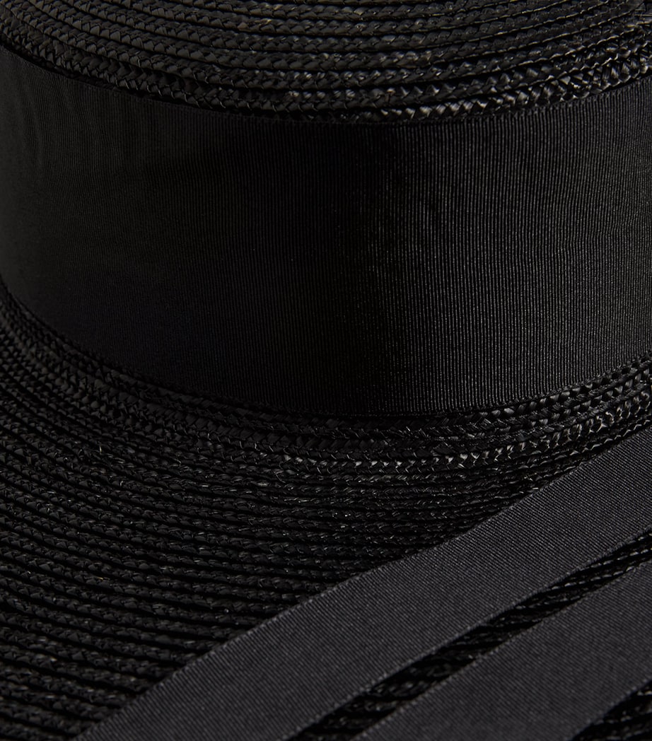 Straw Boater Hat BLACK Image 3