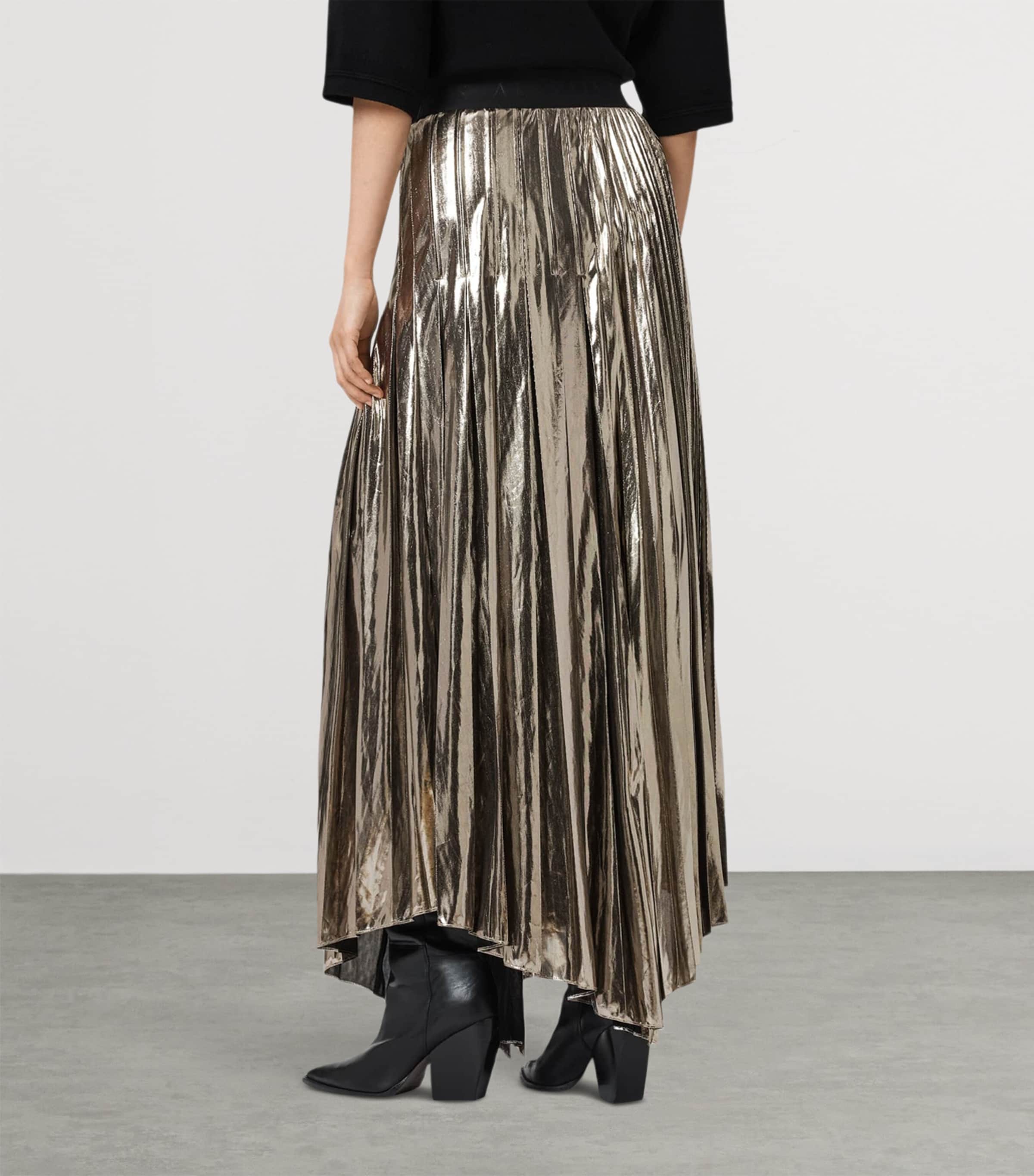 AllSaints Brown Pleated Jax Maxi Skirt | Harrods US