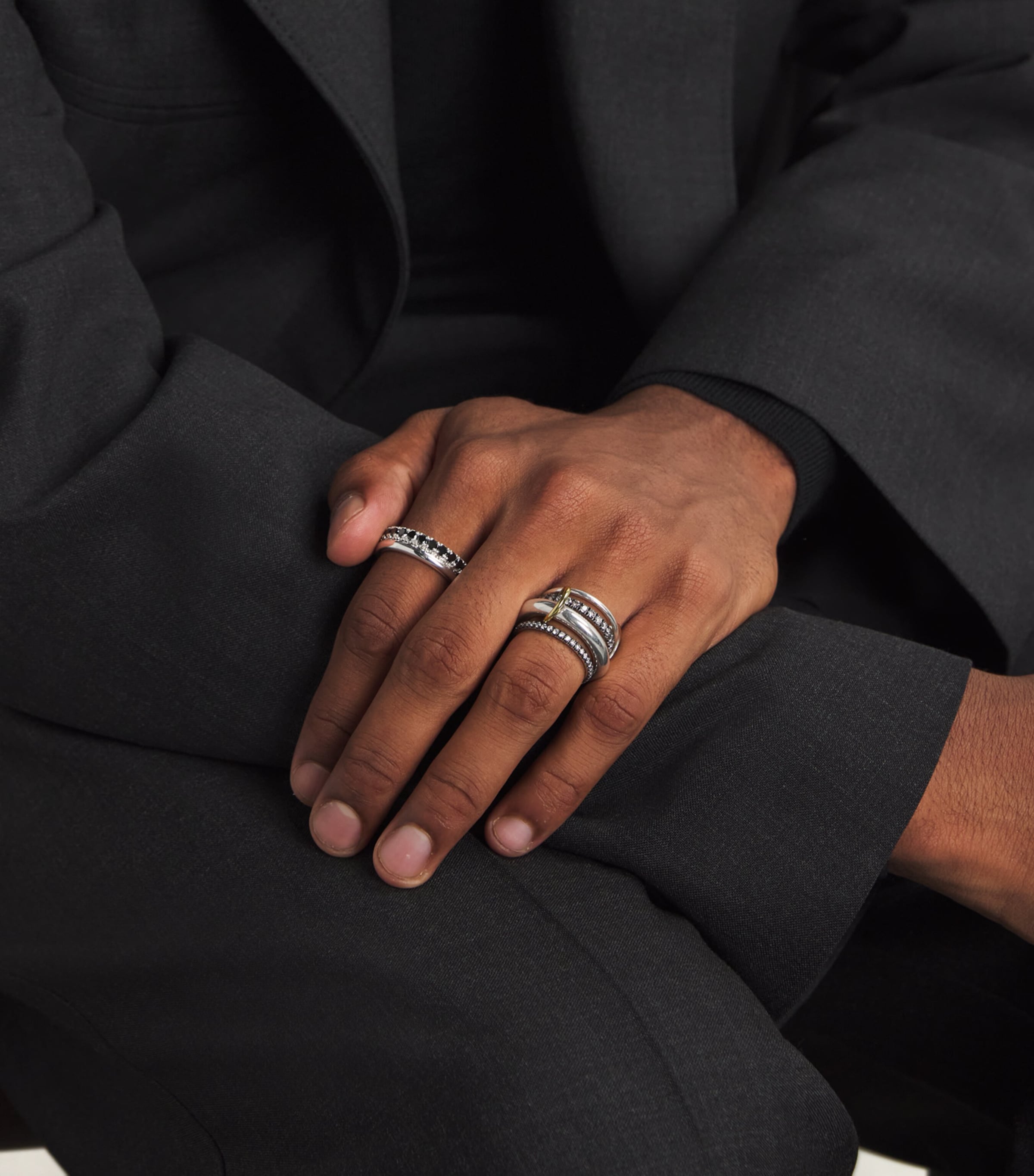 Sterling Silver, Yellow Gold and Diamond Enzo Noir Ring STERLING SILVER Image 5