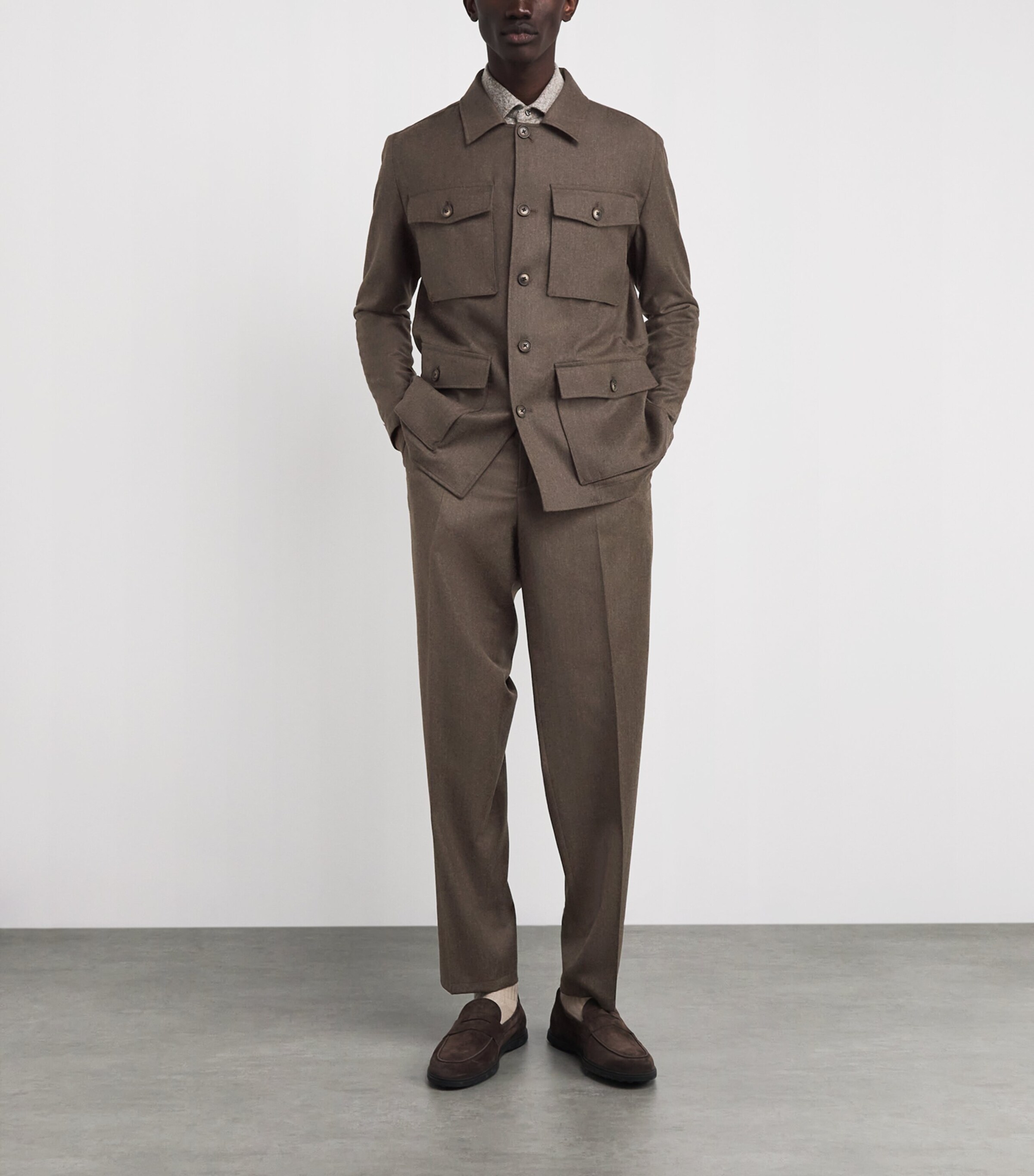 Virgin Wool-Cashmere Flat Front Trousers 41 BROWN Image 2