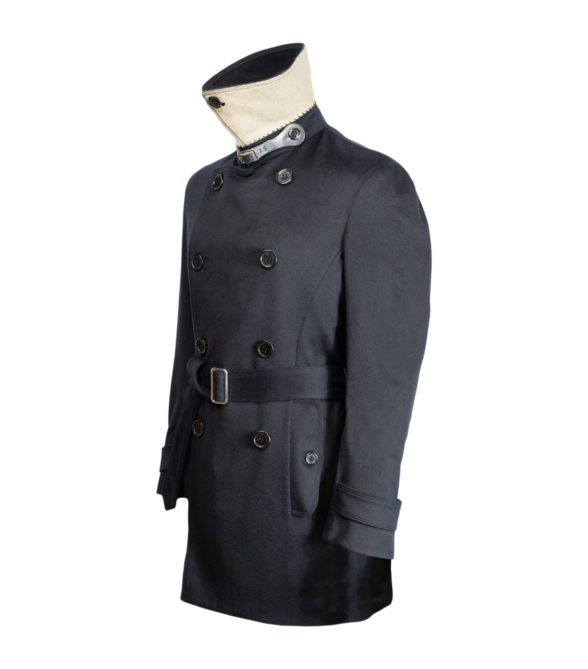 Alan Scott Mens Cashmere-Blend Trench Coat Navy Image 4