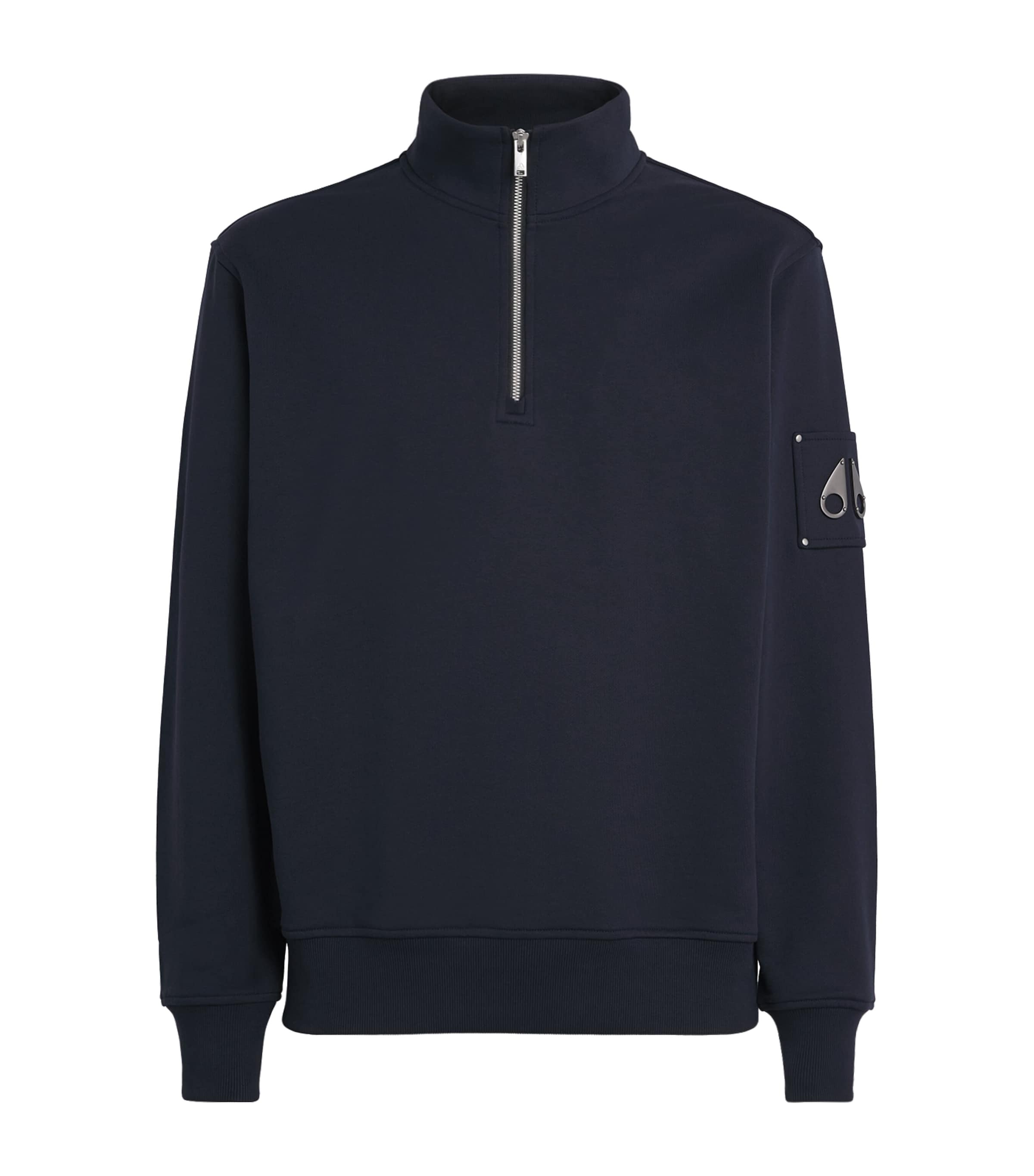 Moose Knuckles Cotton Hartsfield Quarter-zip Sweatshirt In Blue