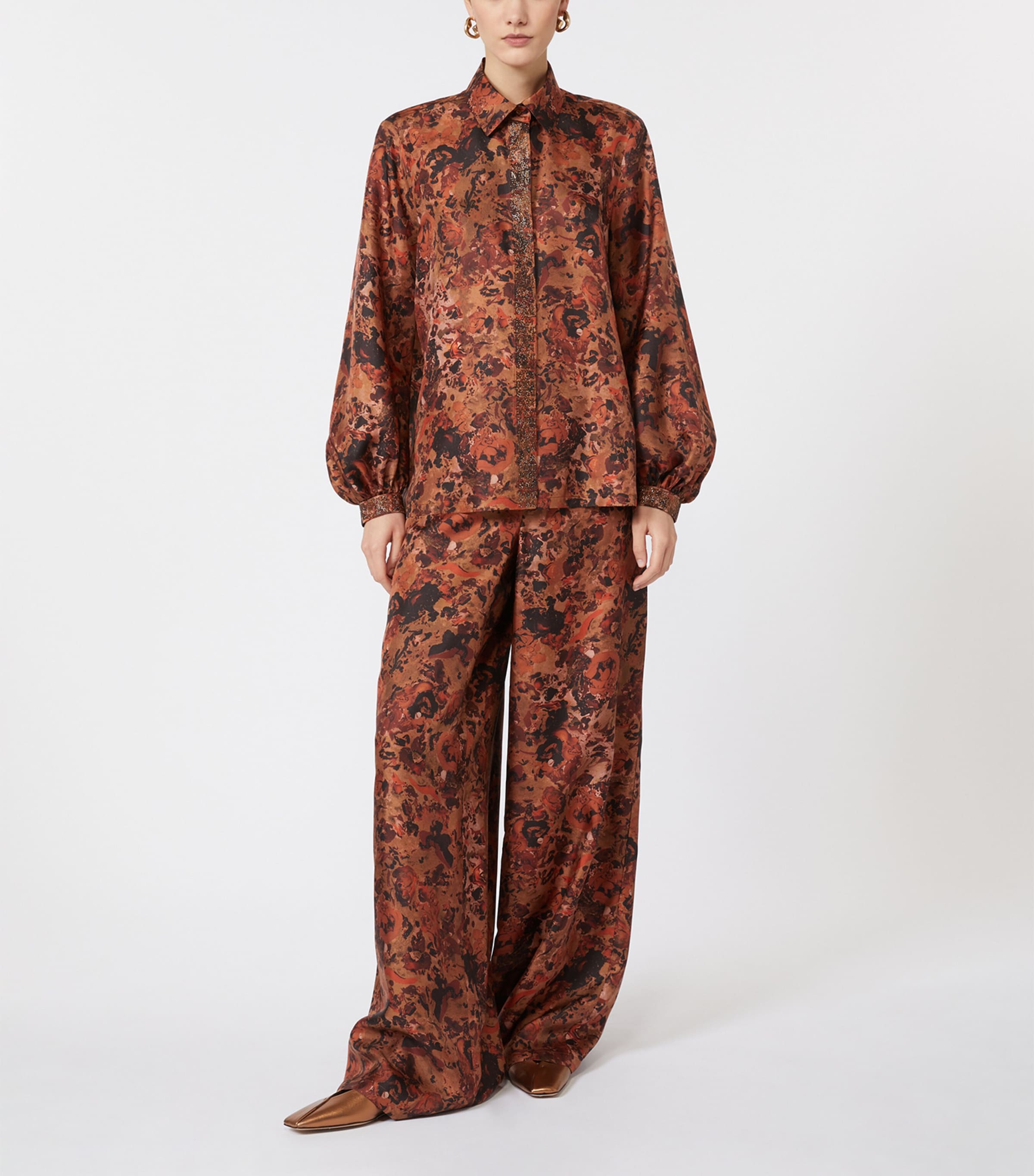 Silk Printed Wide-Leg Trousers TERRA COTTA Image 2