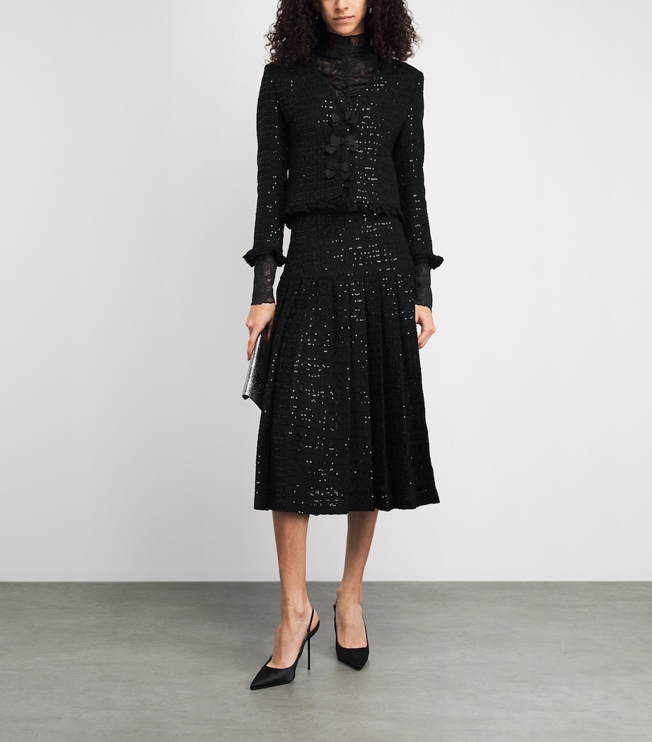 Alessandra Rich Womens Tweed Sequin Midi Skirt Black Image 2