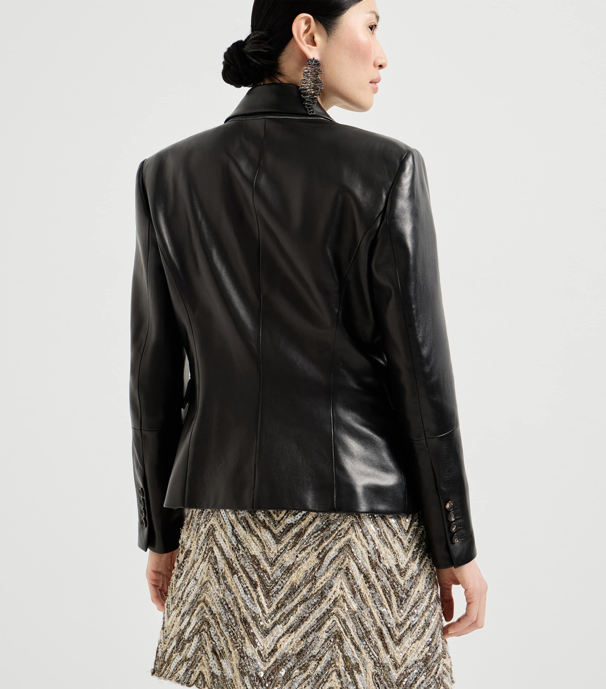 Brunello Cucinelli Womens Nappa Leather Monili Single-Breasted Blazer Image 5