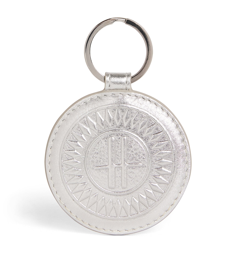 Leather Metallic Circle Keyring SILVER Image 1